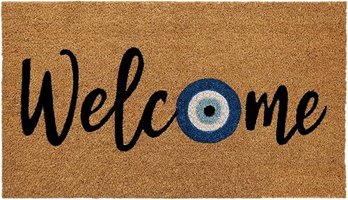 IRONGATE Coco Coir Doormat - Non Slip Dirt Trapping Evil Eye Coir Welcome Mat - Low Profile Indoor Outdoor Durable Easy Clean High Traffic Patio