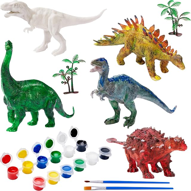 THE TWIDDLERS - 3D Dinosaur Painting Kit - DIY Arts and Crafts Colouring Dino Toy Activity for Kids Gift Set