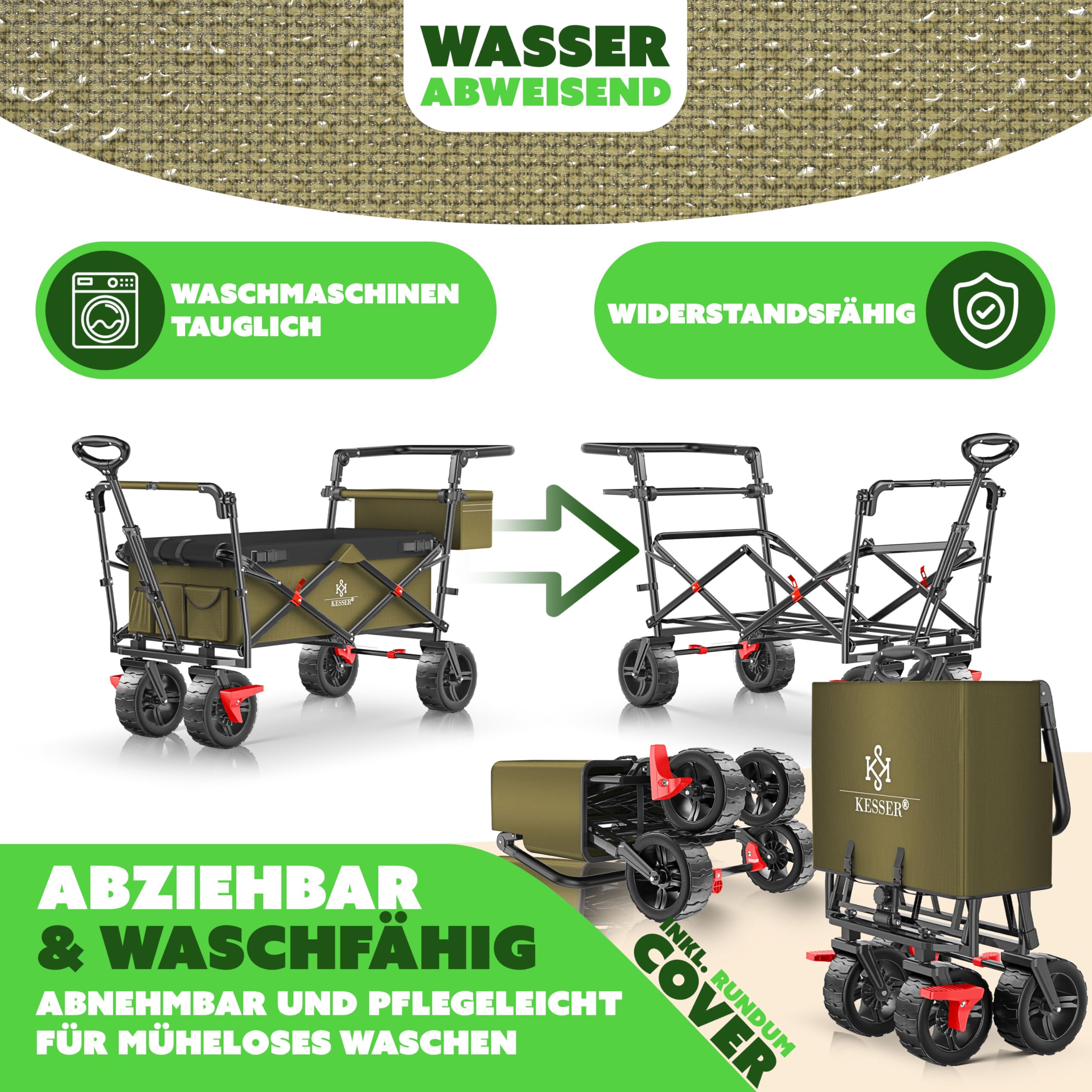 KESSER® Chariot de Transport GT9000 Pliable avec Toit | Charrette à Bras | Chariot de Transport | 2 systèmes de Ceinture à 3 Points fournis Pliable | capacité de Charge de 80 kg Maximum