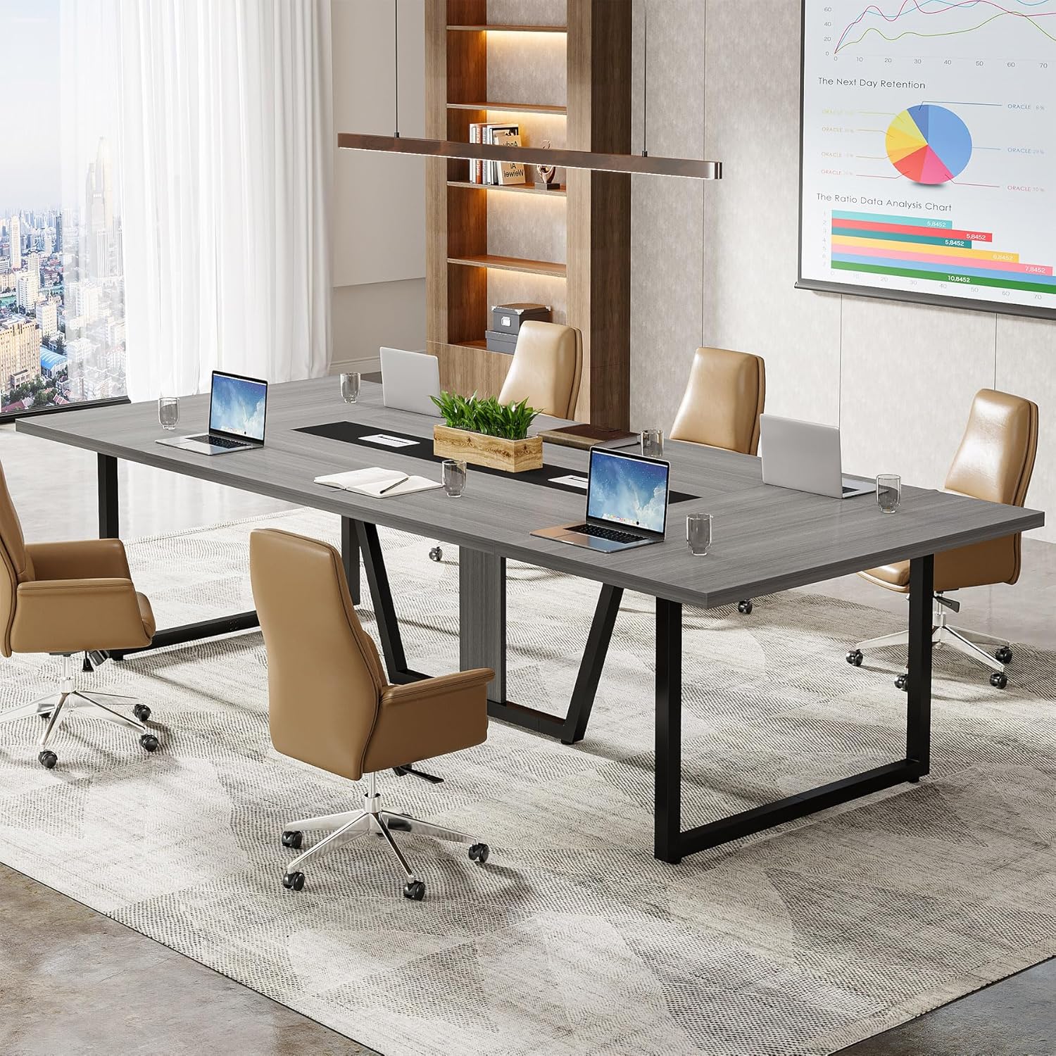 Tribesigns 8FT Large Conference Table for 10 People, Industrial 94.5-Inch Meeting Table with Two Grommets, Rectangular Podcast Training Table for Home Office, Studio, Business, 2 PCS