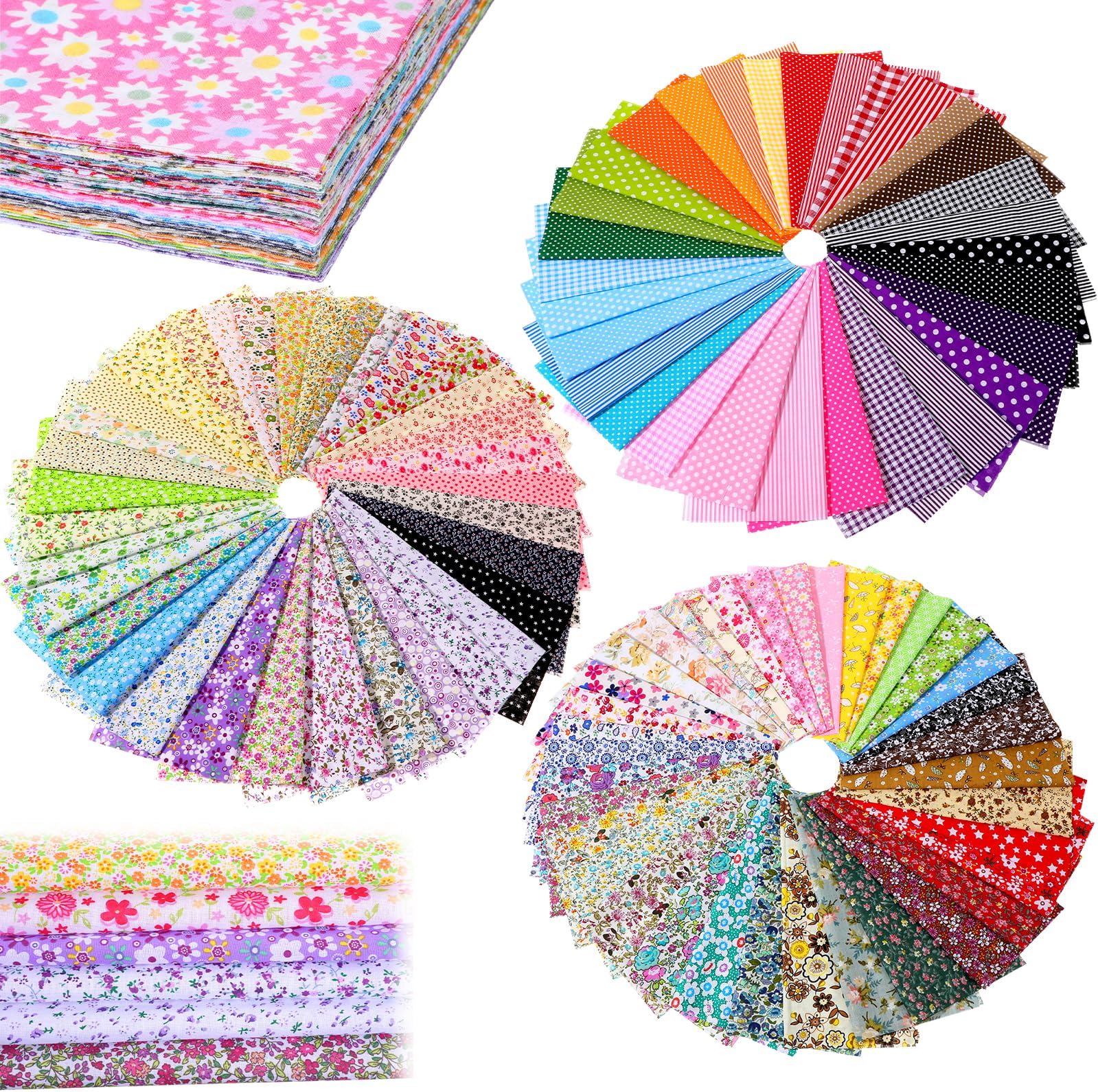 100 Pieces 10 x 10 Inches Cotton Fabric Squares for Patchwork Quilting Precut Bundle Layer Material for DIY Beginners Sewing Craft Handmade Projects