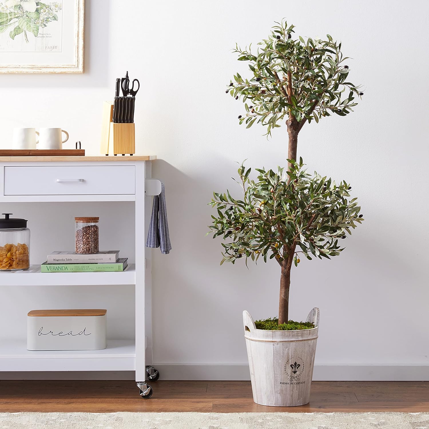 Nearly Natural 5ft. Olive Artificial Tree in Farmhouse Planter
