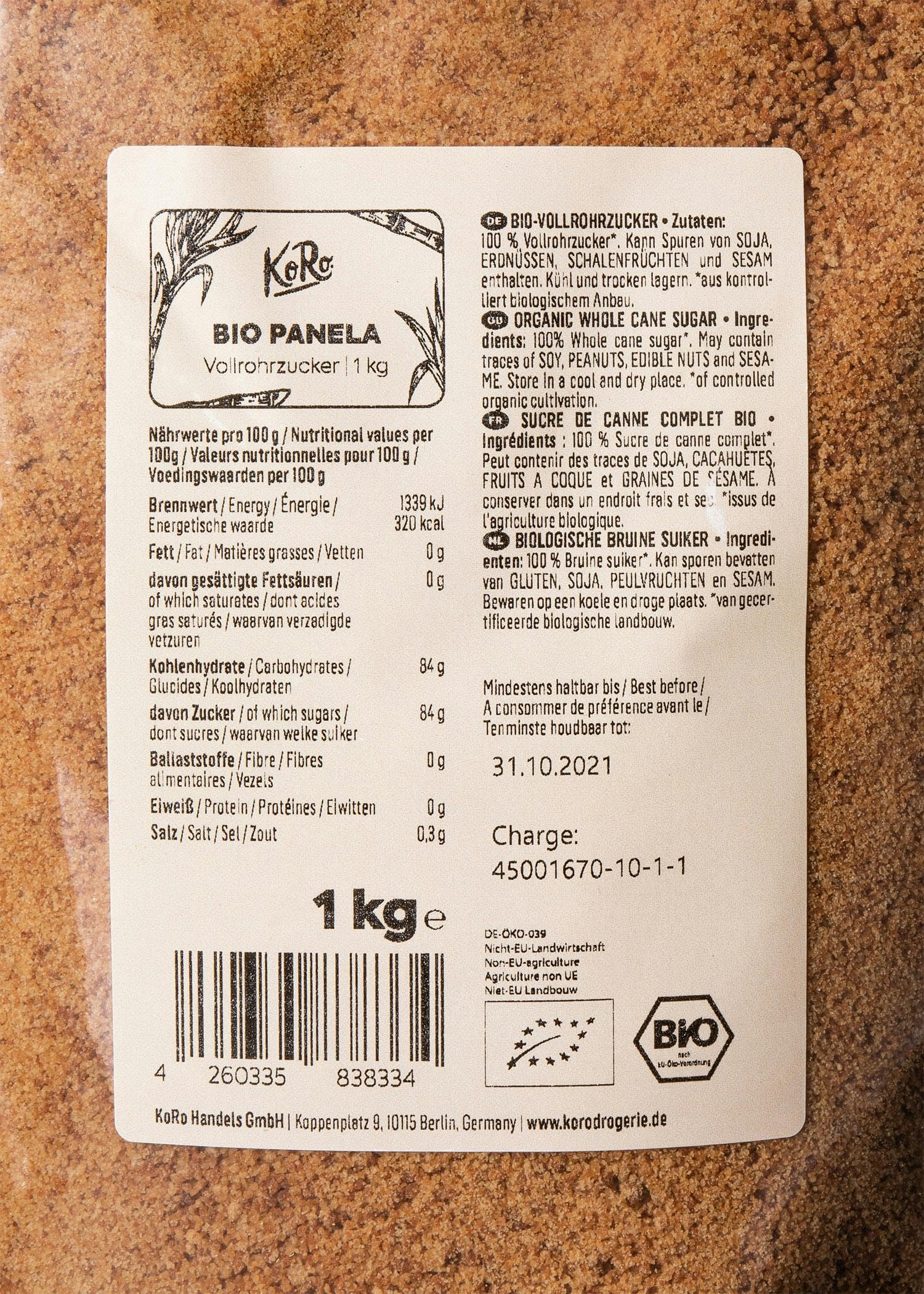 KoRo - Bio Vollrohrzucker 1 kg - Karamelliger Geschmack - Unraffiniert - Bio-Qualität