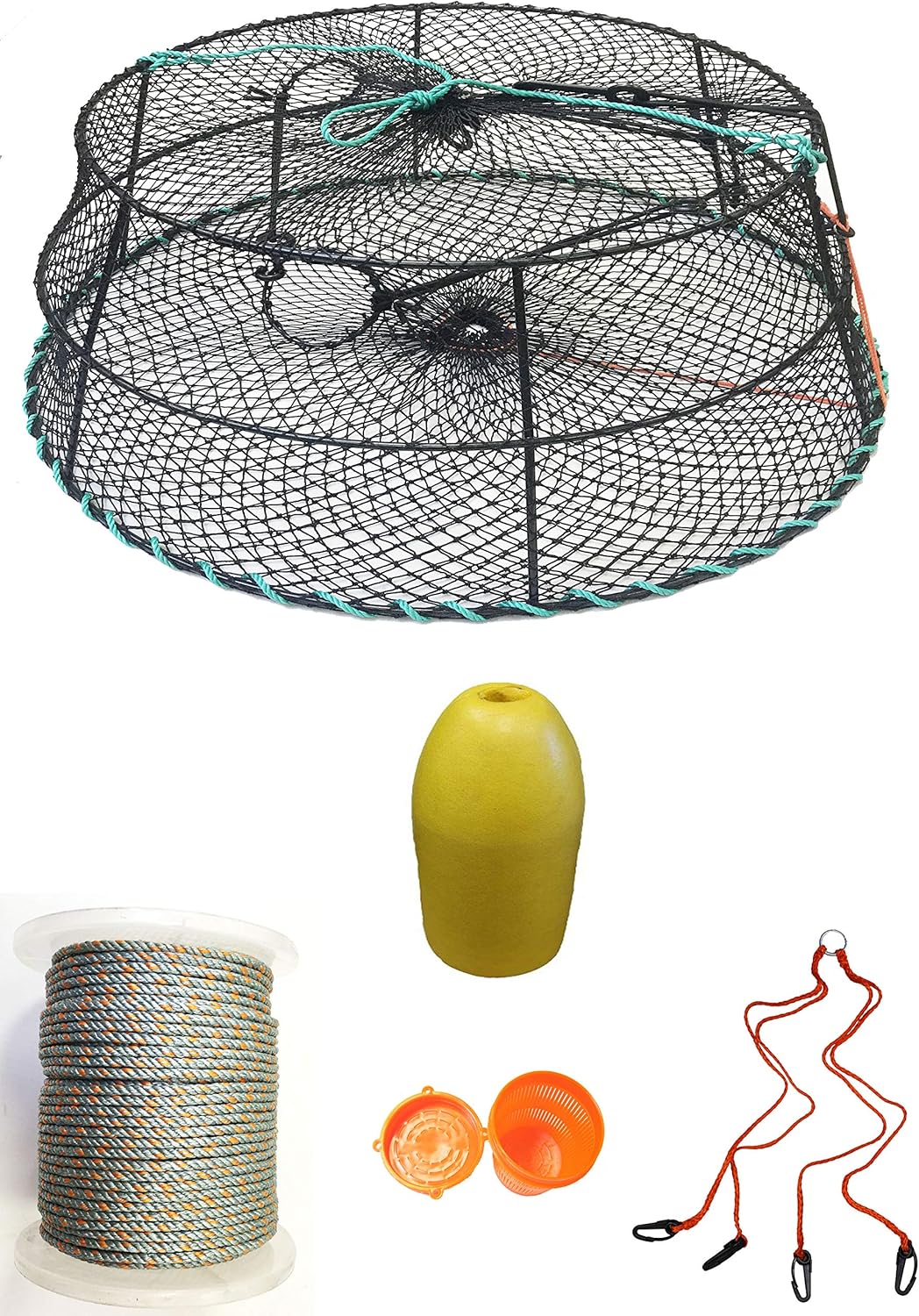 KUFA Sports Tower Style Prawn Trap with 400' Rope, Yellow Float, Vented Bait Jar & Harness Combo (CT79+PAQ35+HA2)