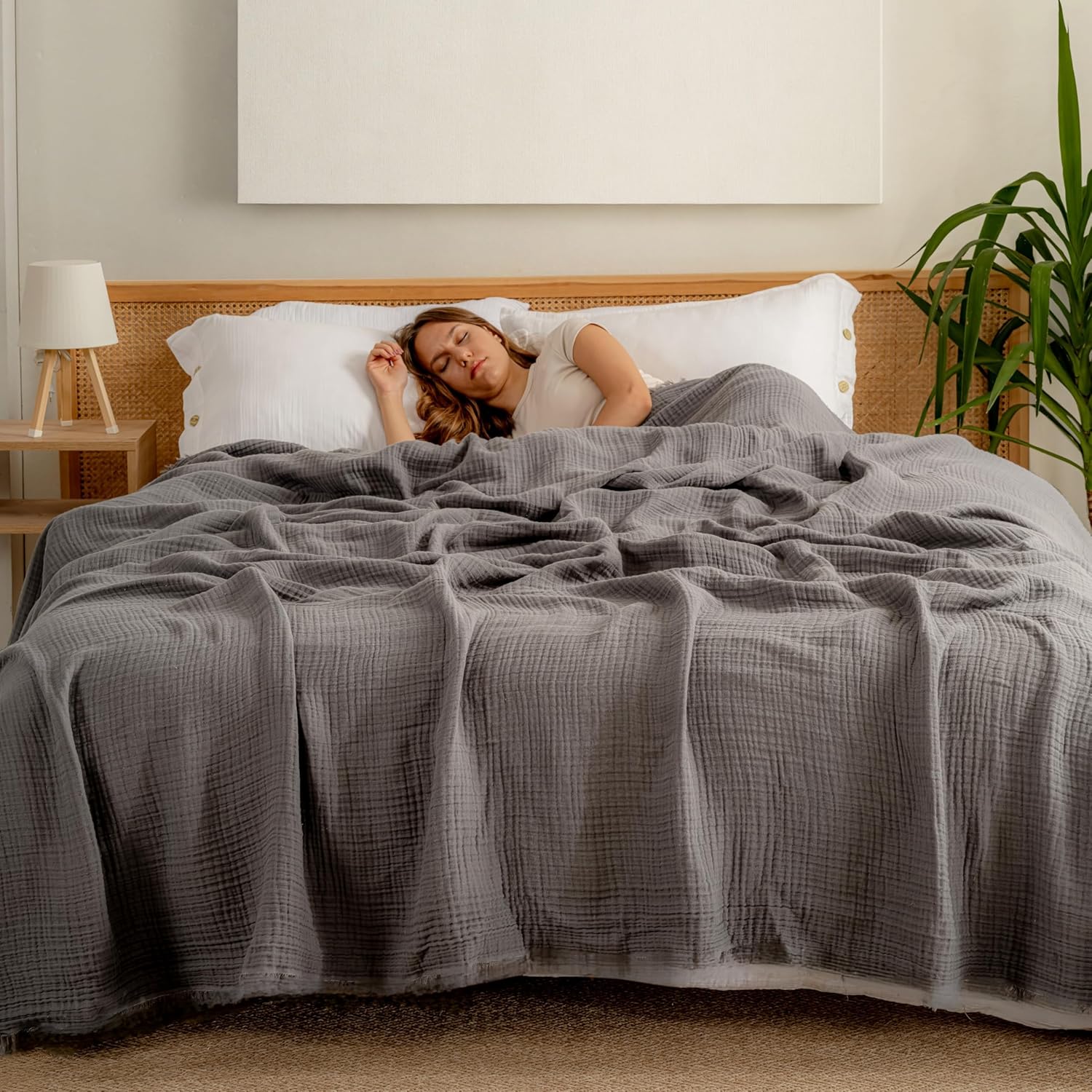 Muslin Blanket - Pure 100% Turkish Cotton Airy Soft Light Versatile Gauze Throw Blanket for Bed, Couch, Sofa (Dark Gray, California King Size (95" x 125" inch))