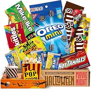 Halloween Movie Night Supplies - Candy Variety Pack For Adults & Kids With Movie Snack Trays, Spooky Basket Stuffers For Him & Her, Halloween Boo Basket Gifts By CraveKraft