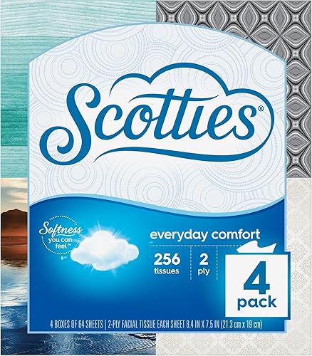 Scotties Everyday Comfort Facial Tissues, 64 Tissues per Box, 4 Pack