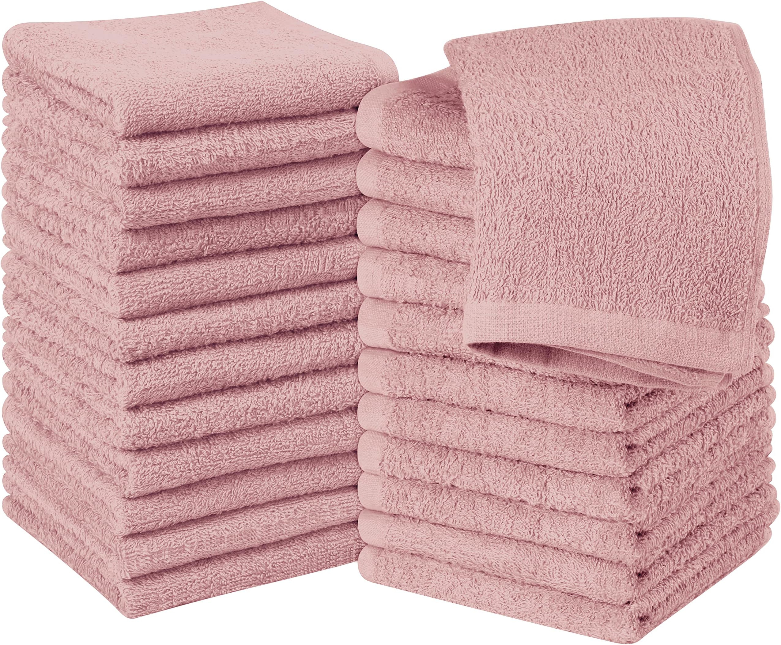 Utopia Towels 24 Pack Cotton Washcloths Set, 100% Ring Spun Cotton, Premium Quality Flannel Face Cloths, Highly Absorbent and Soft Feel Fingertip Towels, Dusty PinkOEKO-TEX STANDARD 100