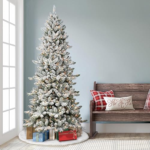 Miniatura 3 de Puleo International Árbol de Navidad artificial de abeto real majestuoso preiluminado de 7.5 pies, color verde