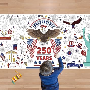 OHOME 4th of July Giant Coloring Poster/Tablecloth - 250th Anniversary Decorations | Kids Gifts Crafts Games Toys Activities Party Decor for Classroom School | 250th Anniversary Merchandise