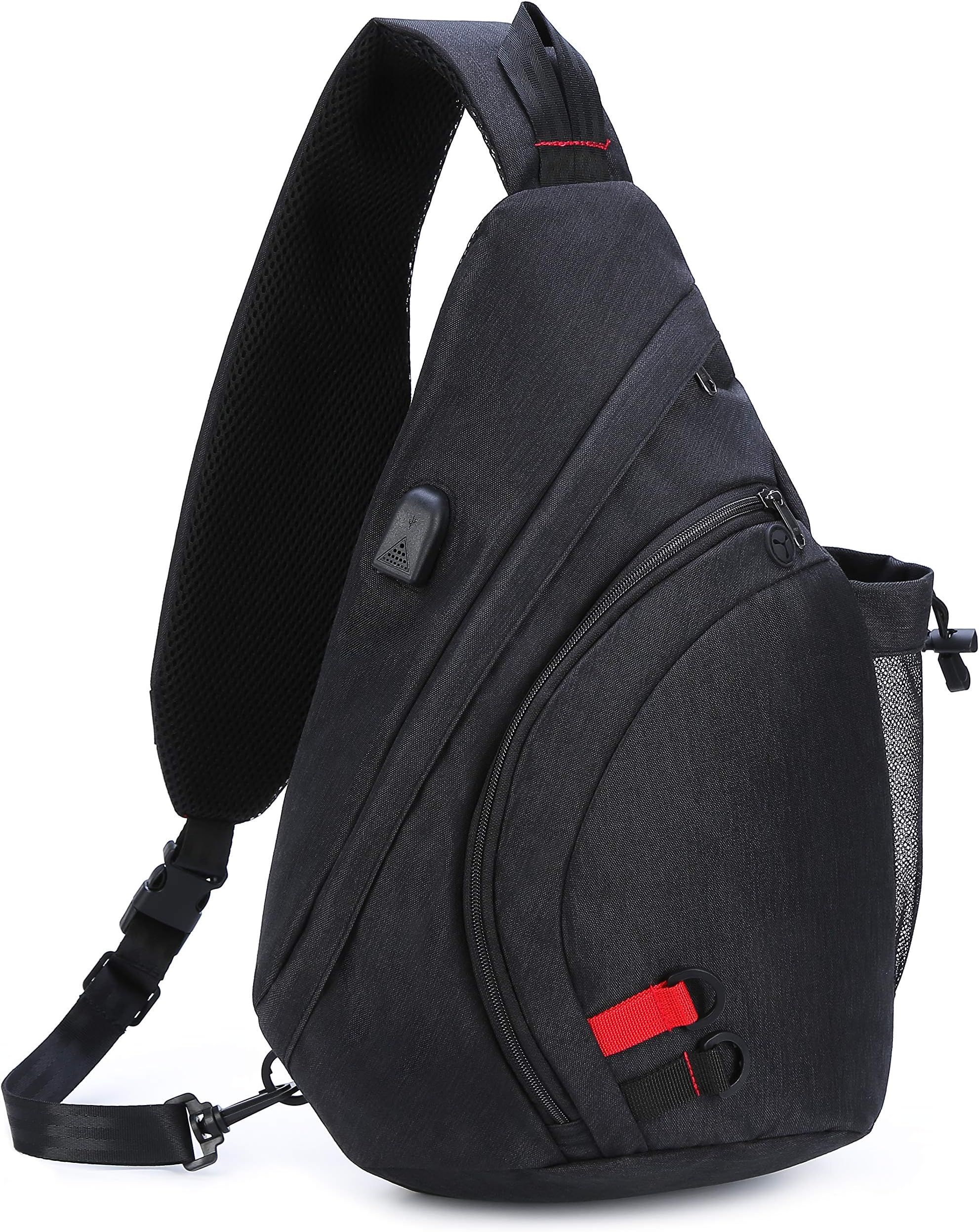 AmHooSling Bag Travel Sling Backpack Crossbody Shoudler Casual Daypack for Men and Women Black