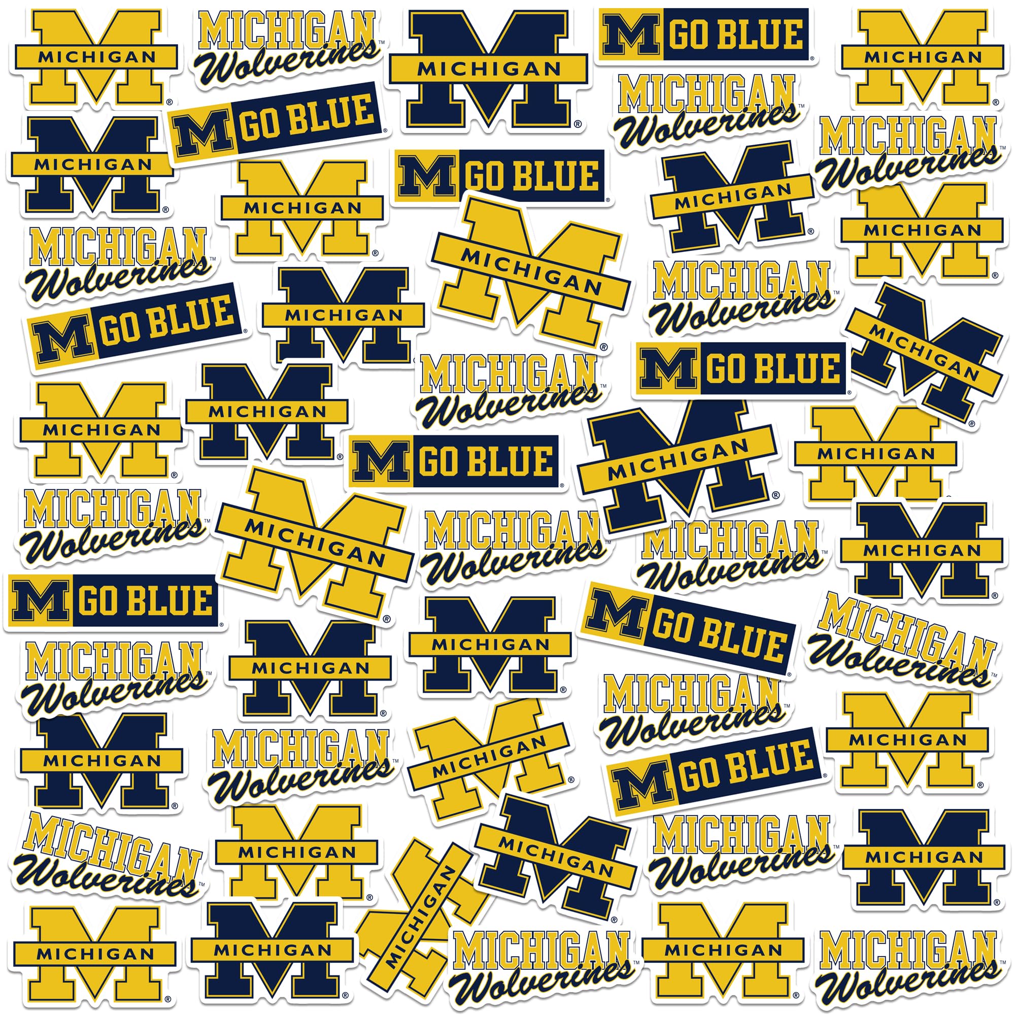 University of Michigan Secondary Logo 50ct Vinyl Sticker Pack – Large Waterproof Decals for Laptops, Water Bottles, Tablets, Scrapbooks, Vehicles &