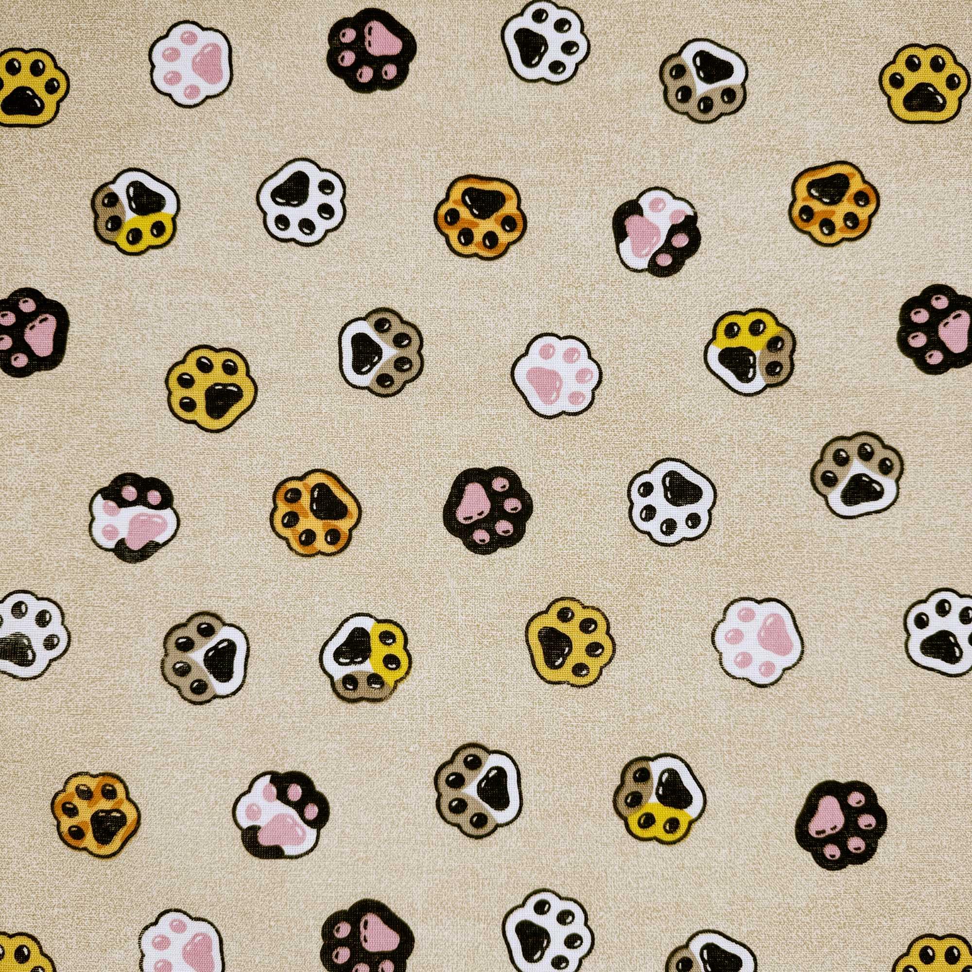 Novelty Designer Prints Cotton Rich Linen Look Quilting Craft Project Cushion Curtain Furnishing Upholstery Home Fabric Material | 55" - 140 cm Wide (per Half Metre, Kawaii Paws Ivory)