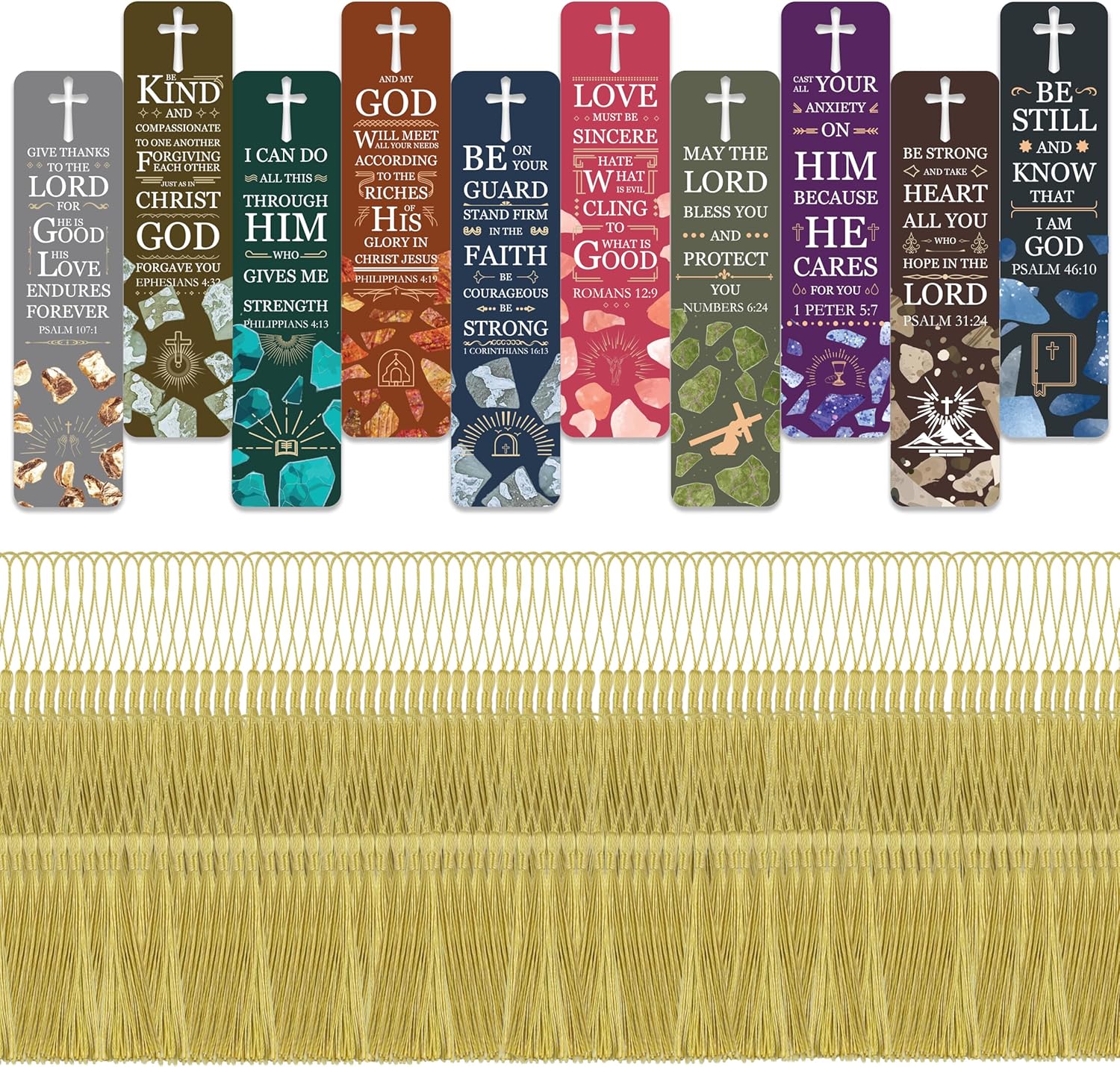 100 marcadores de papel con versículos bíblicos con borlas y caja de almacenamiento, marcadores religiosos cristianos a granel con citas de las