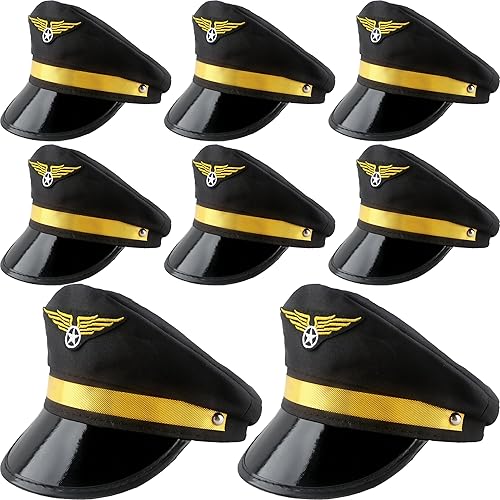 SGBETTER Paquete de 8 sombreros de piloto para niños, sombrero de capitán de avión, sombrero de piloto de aerolínea para niños y niñas, accesorio