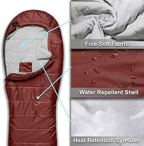 Miniatura 7 de Azitrek Saco de dormir de mamá de 0 grados para adultos para campamento  XXL grande y alto 3-4 estaciones cálido fresco  Saco de dormir de invierno