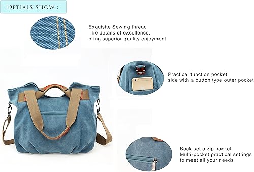 Miniatura 5 de Chikencall - Bolso de lona para mujer, estilo vintage, estilo hobo, bolso de hombro