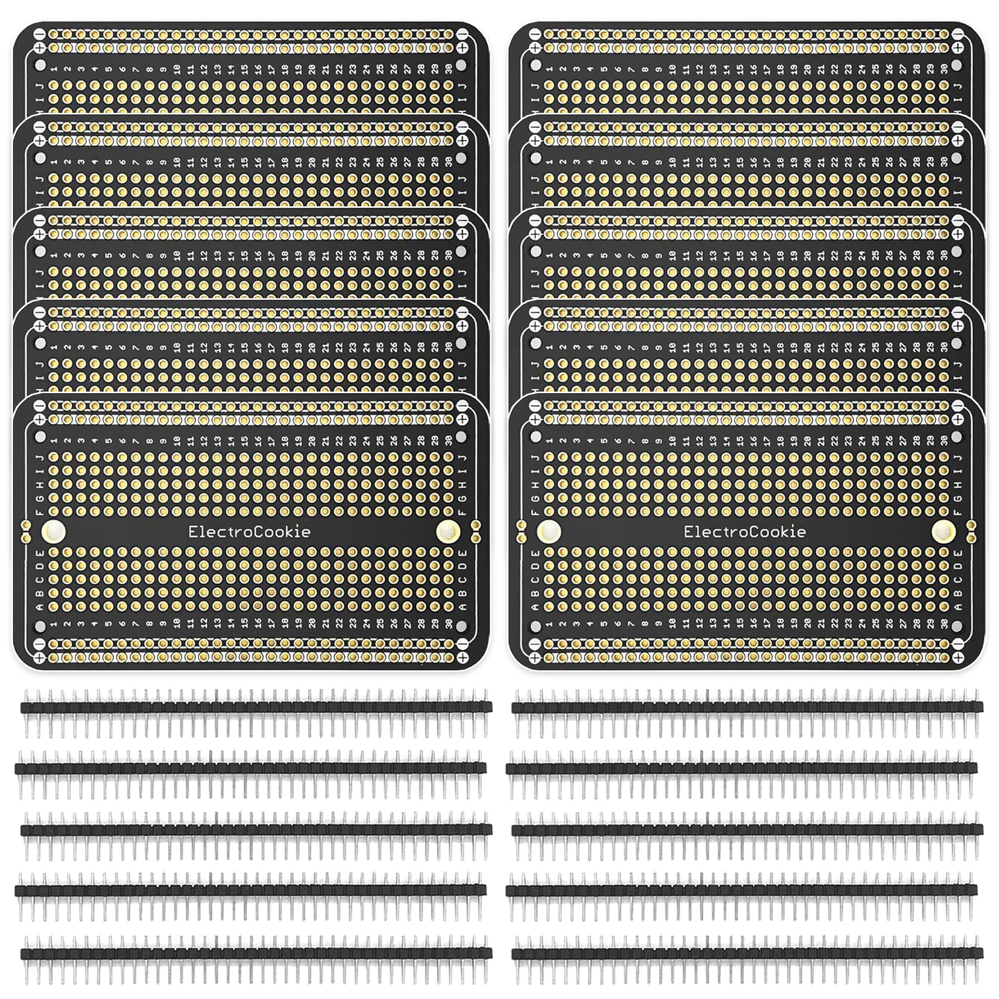 Pacchetto di Schede PCB Prototipo per Elettronica Fai-da-Te e Arduino – Protoboard Saldabili Placcato Oro (10 Schede + 10 Pin Maschio Header)