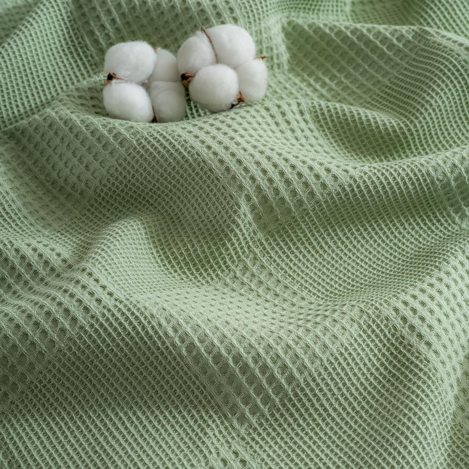 100% Turkish Cotton Blanket Twin Size Waffle Weave Blankets, Made in Turkiye, Light Airy Throw Bedspread (Mint Green, Twin Size Blanket 70 x 90 inch)