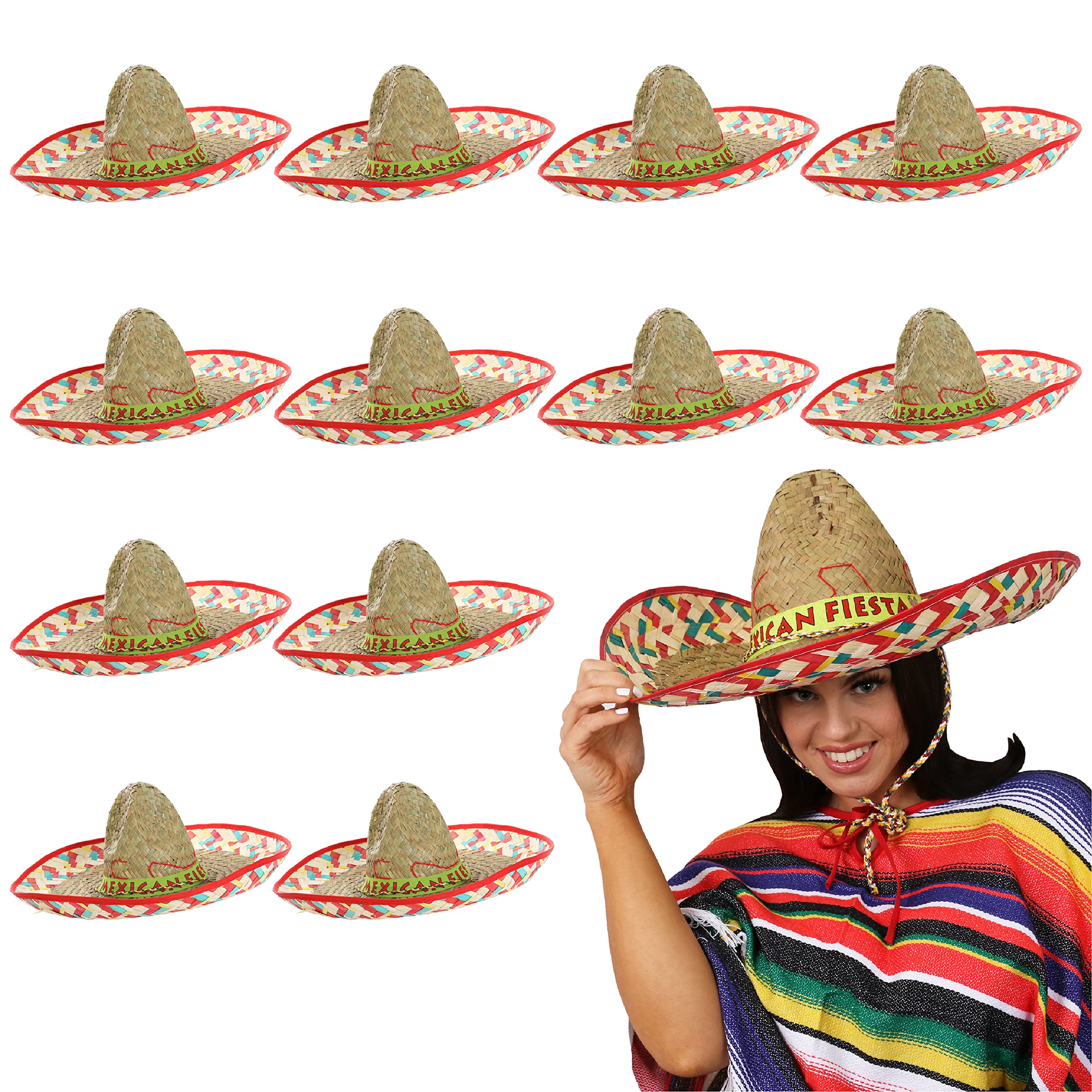 Sombrero de fiesta mexicana – Sombrero de paja con banda "Fiesta Mexicana" – Adultos México Cinco de Mayo accesorio de disfraz