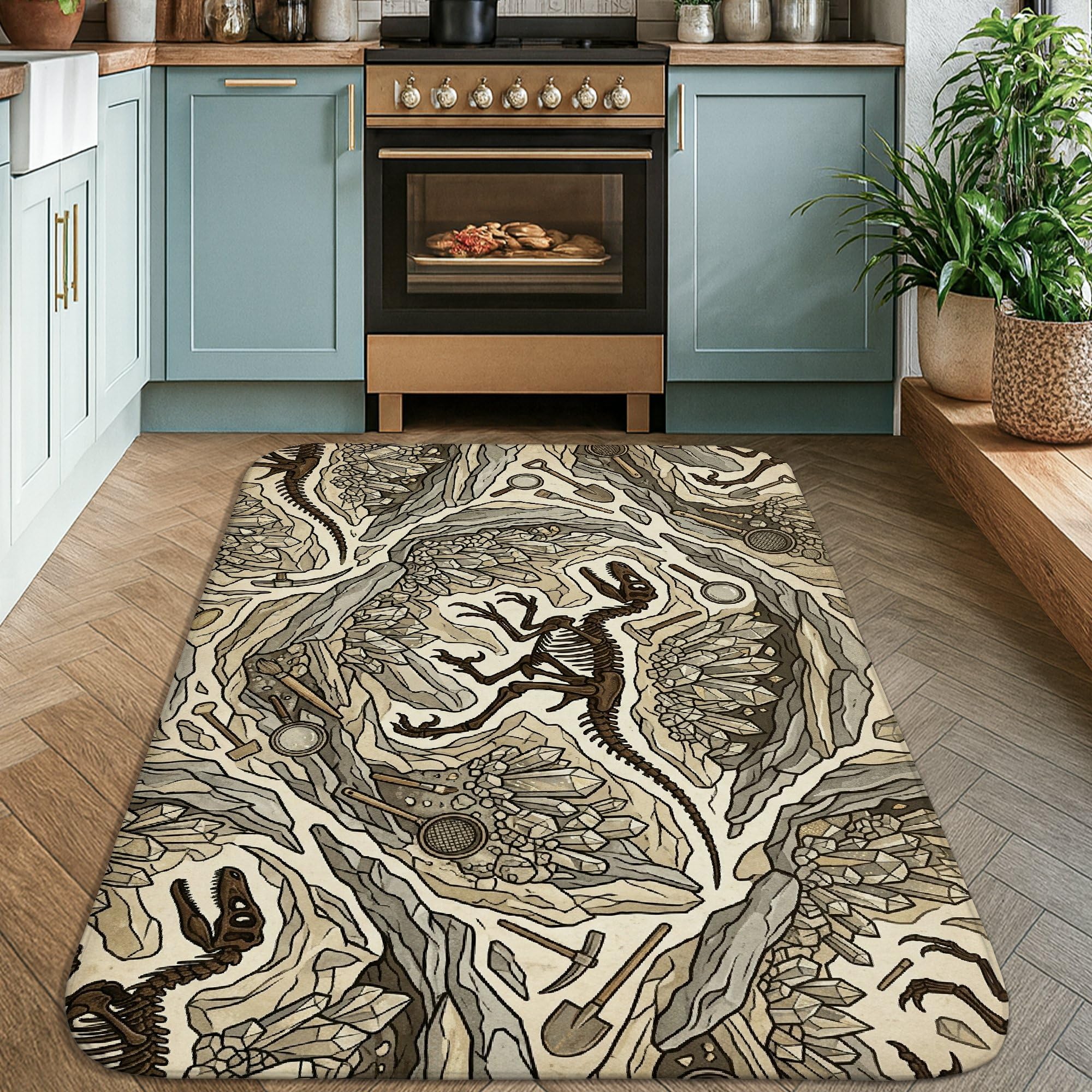 Dinosaurier-Teppich, Abenteuer, natürlicher Kristall, Rock, Abenteuer, Beige, niedriger Flor, Schwamm-Teppich, farbecht, ästhetischer Teppich für Wohnzimmer, Schlafzimmer, Flur, Schreibtisch, Büro