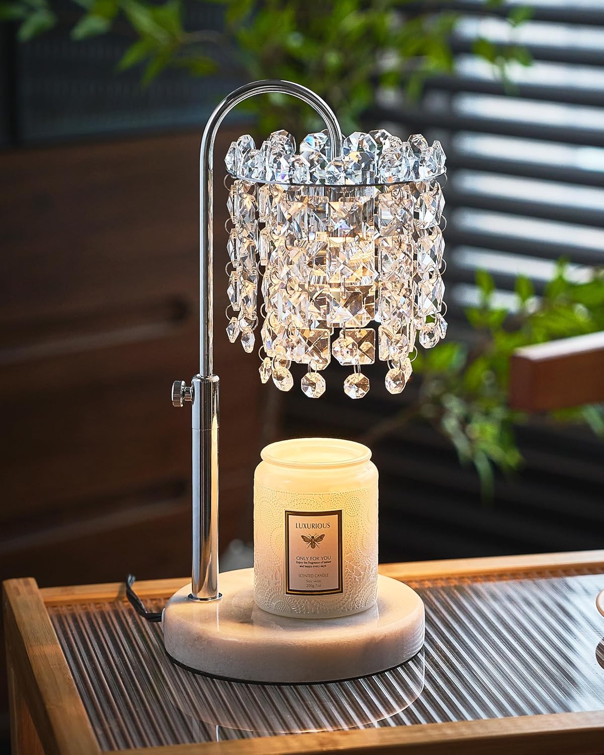 Candle Warmer Lamp with Timer Dimmer Adjustable Height Candle Warmer with Marble Base for Jar Candles, Crystal Candle Lamp with 3 Bulbs for New Home Decor, Women Mom Christmas Birthday Gifts, Silver Silver Chrome