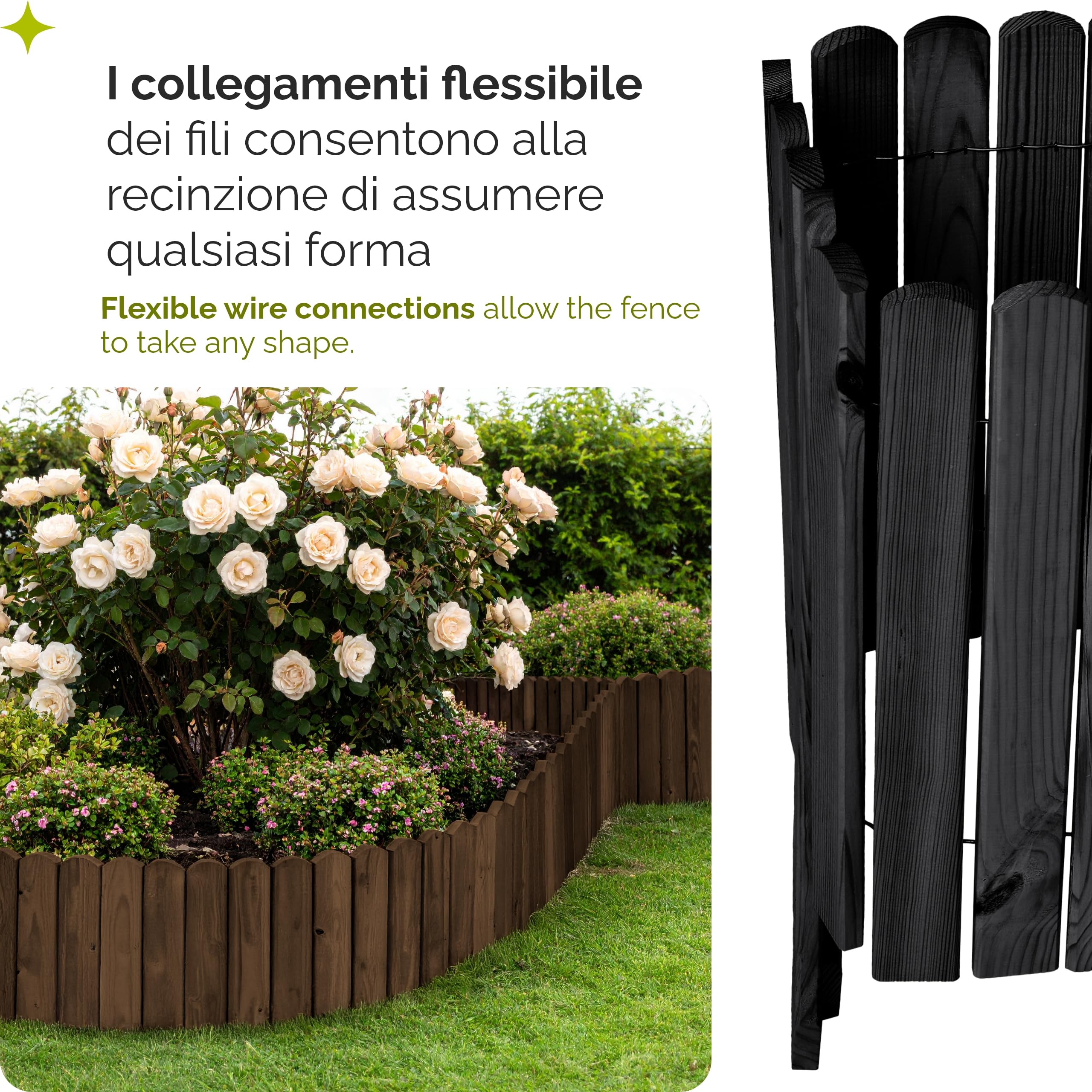 Garronda Rollborder Recinzione in legno flessibile 100 x 40 cm bordatura giardino bordura per aiuola staccionata in legno cordolo Decorazione da frutteti Palizzata GD-0148 Grafite