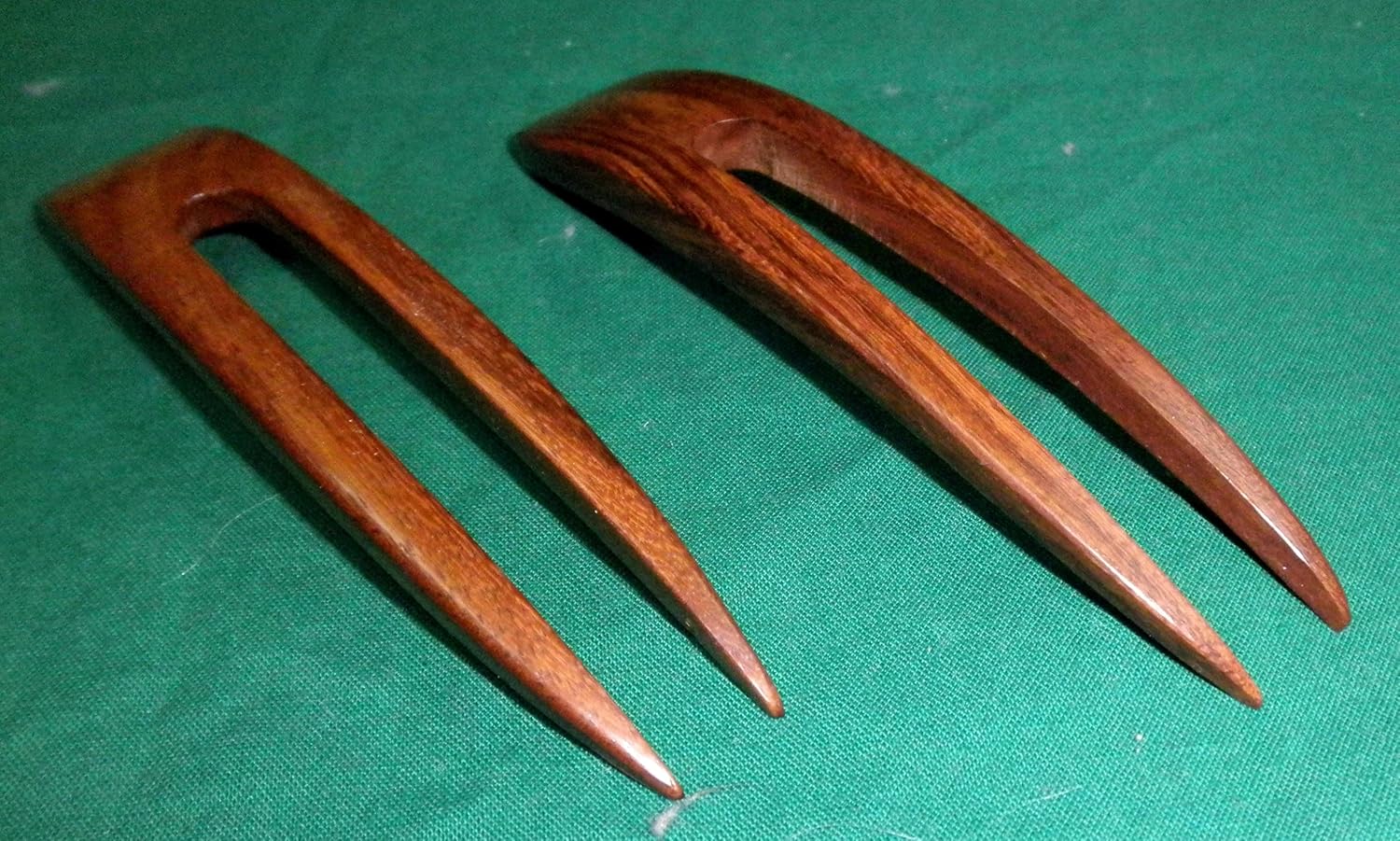 (2) Rosewood Wood Two Prong Curved 4.5 Inch Hair Stick Pick Pic Pin Fork