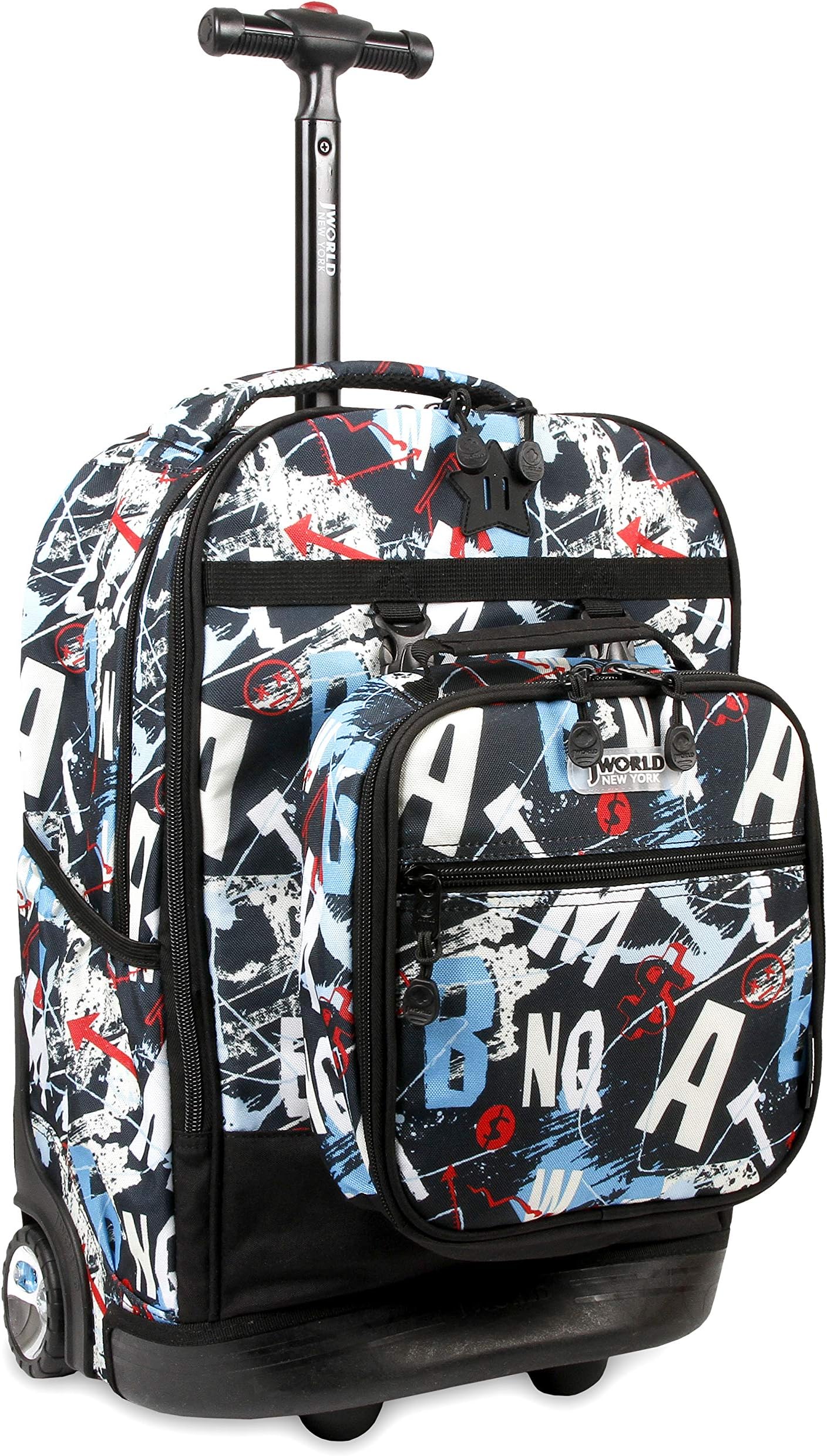 J World Duo Kids Rolling Backpack With Lunch Box Set. School Bookbag on Wheels, Graffiti