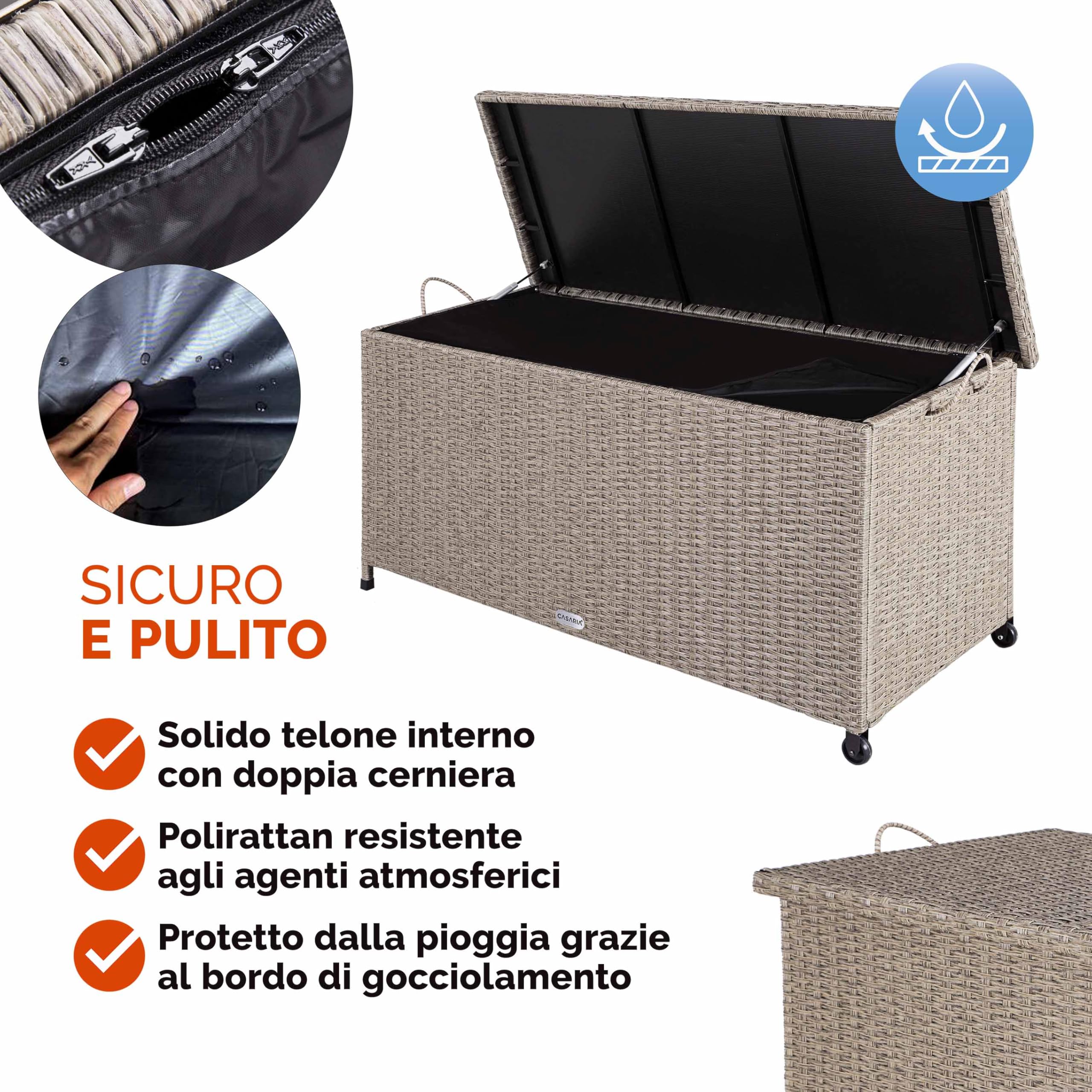 Casaria® Baule Giardino XXL 117x53x60cm Ruote 270L Salvaspazio Impermeabile Resistente Cassettone Contenitore Esterno