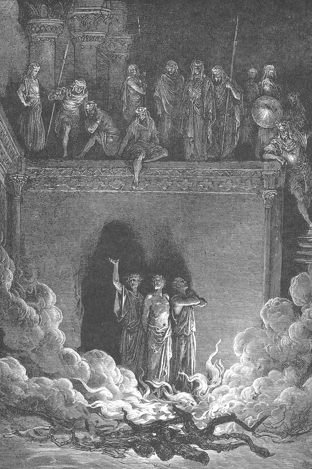 Lustre Paper - Gustave Dore - Shadrach Meshach and Abednego in The Furnace (1866) Poster Painting Etching Drawing Woodcut Art Print - Size: 18 x 12 Inches