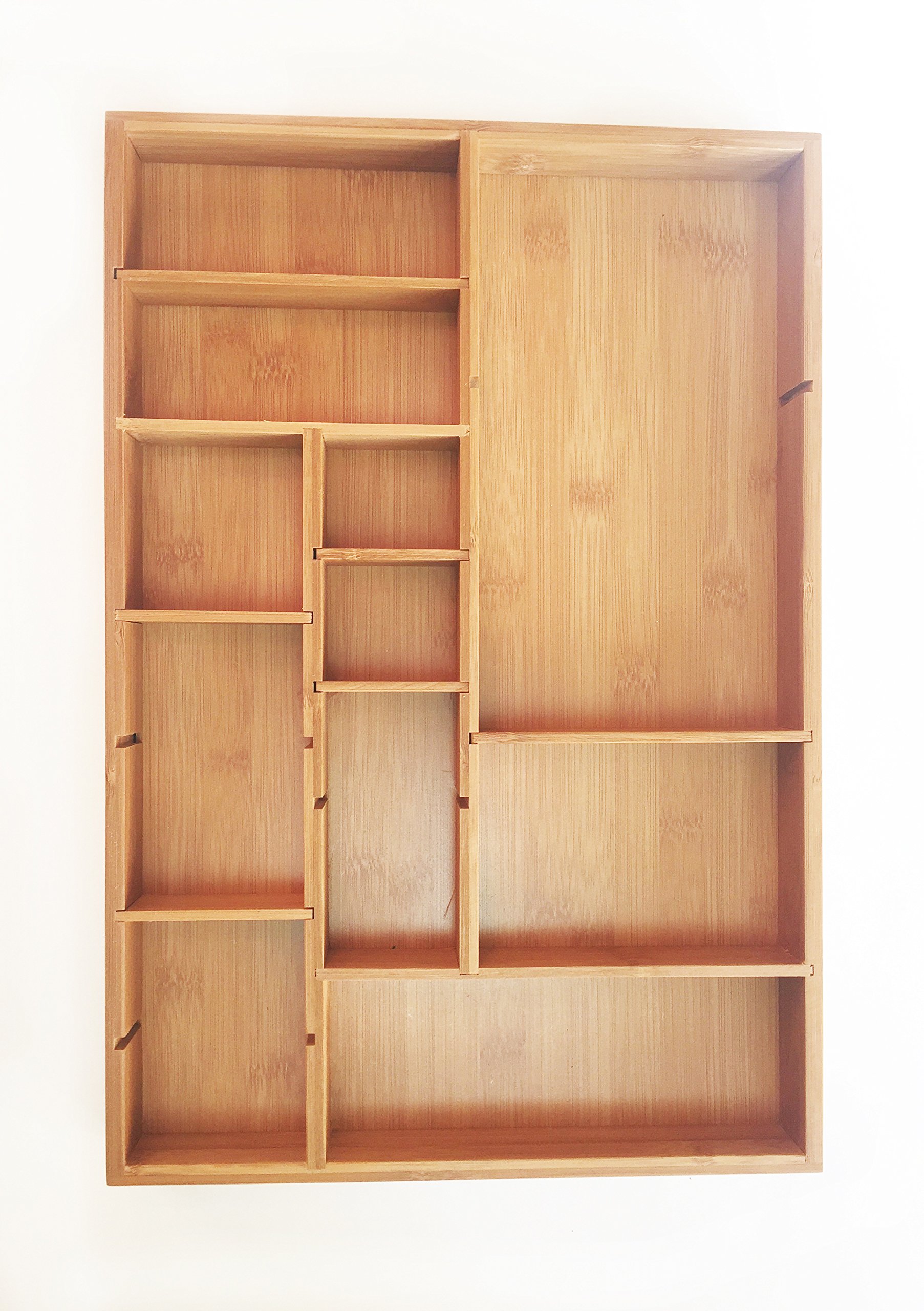 Bamboo Adjustable Drawer Organizer with Removable Dividers for Kitchen Utensils, Office Supplies and Tools (1, 12 x 17.5)