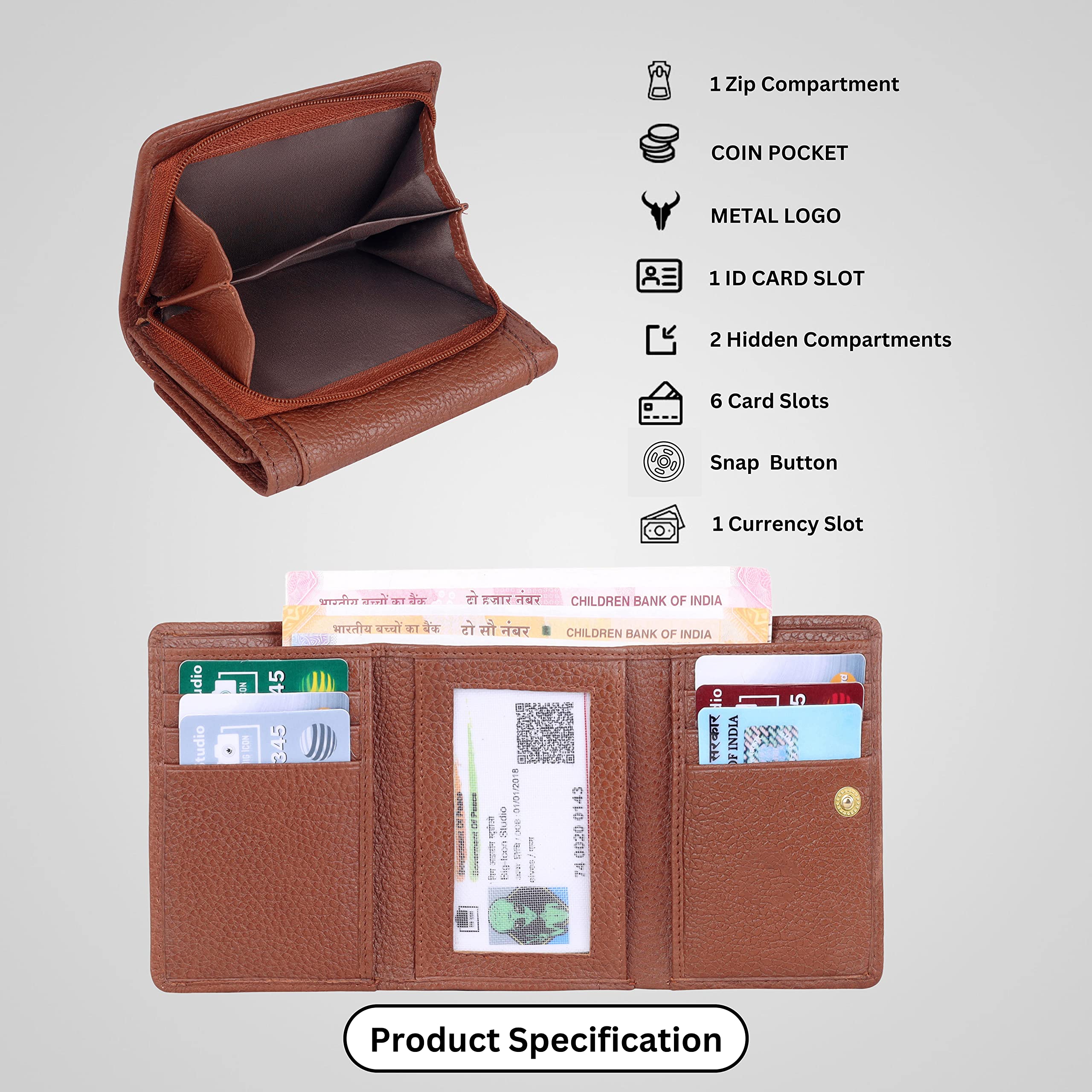 NAPA HIDE Women Leather Wallet Bifold Zipper Pocket Wallet Card Case Purse with ID Window 1