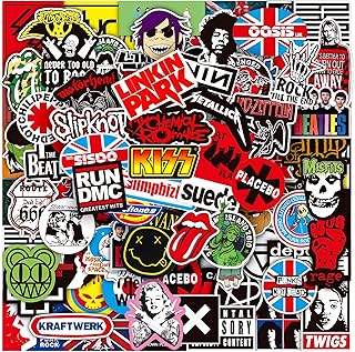100 Pcs Rock Band Music Stickers – Durable and Waterproof Vinyl Stickers Featuring Iconic Bands | Punk, Metal, Rock Decals | Scratch-Resistant, Vibrant Colors for Laptops, Guitars, Water Bottles