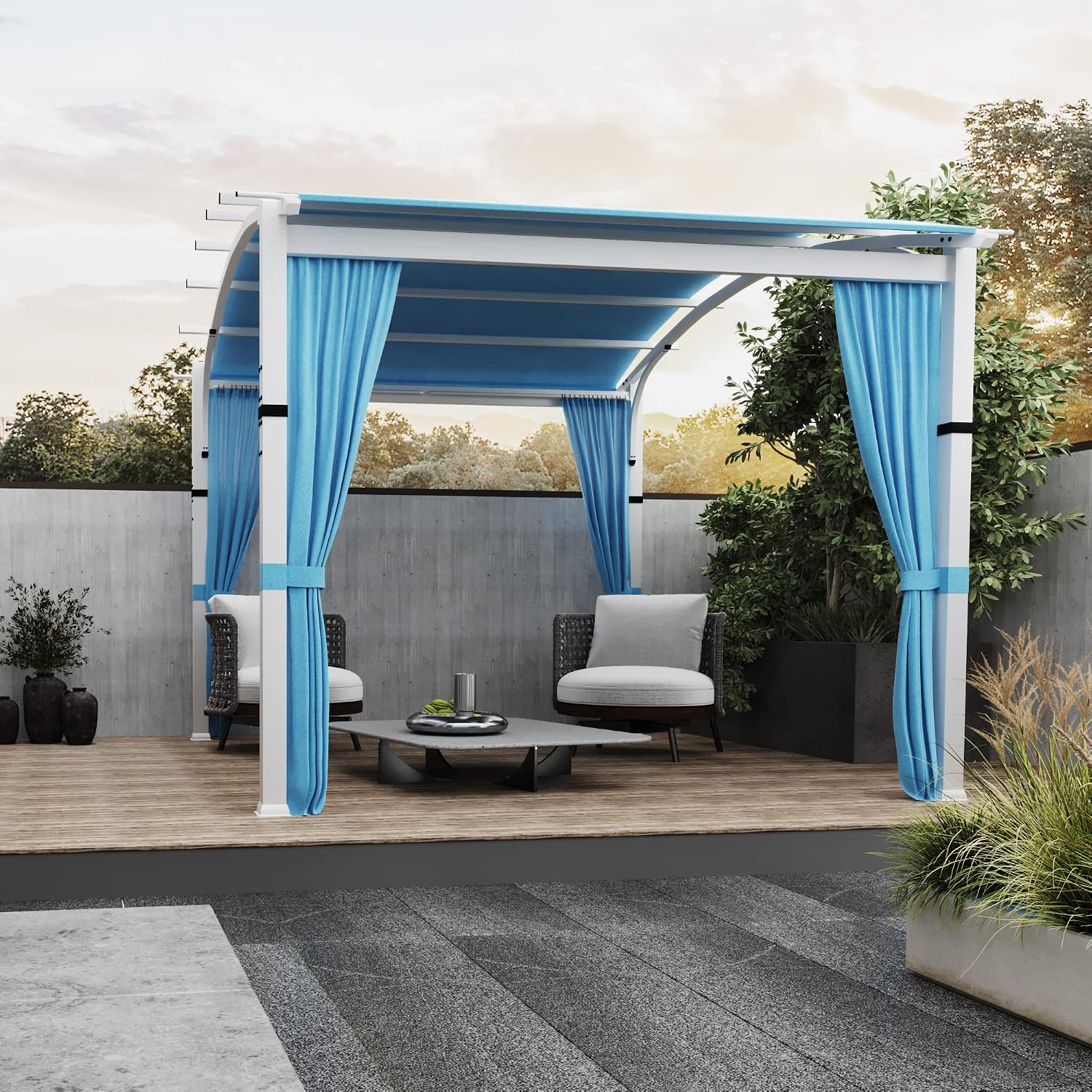 10’ x 10’ Outdoor Pergola, Pergola Canopy for Patio, Arched Roof Metal Pergola with Full Coverage Sun Shade Canopy, Tiffany Blue Tiffany Blue Sidewalls