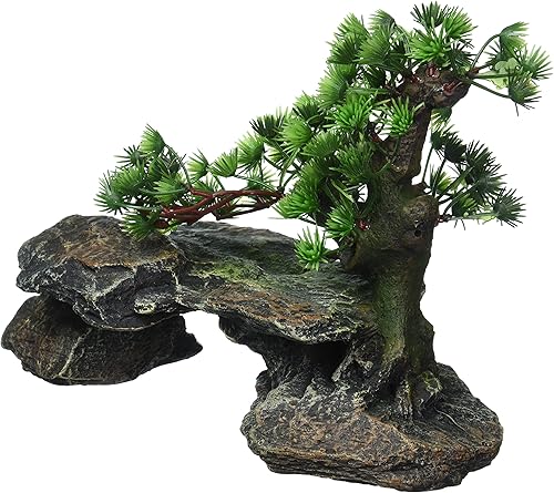 Miniatura 2 de Penn-PLAX Deco-Replicas - Árbol bonsái sobre rocas para decoración de acuario, seguro para peceras de agua dulce y salada, altura de 9 pulgadas