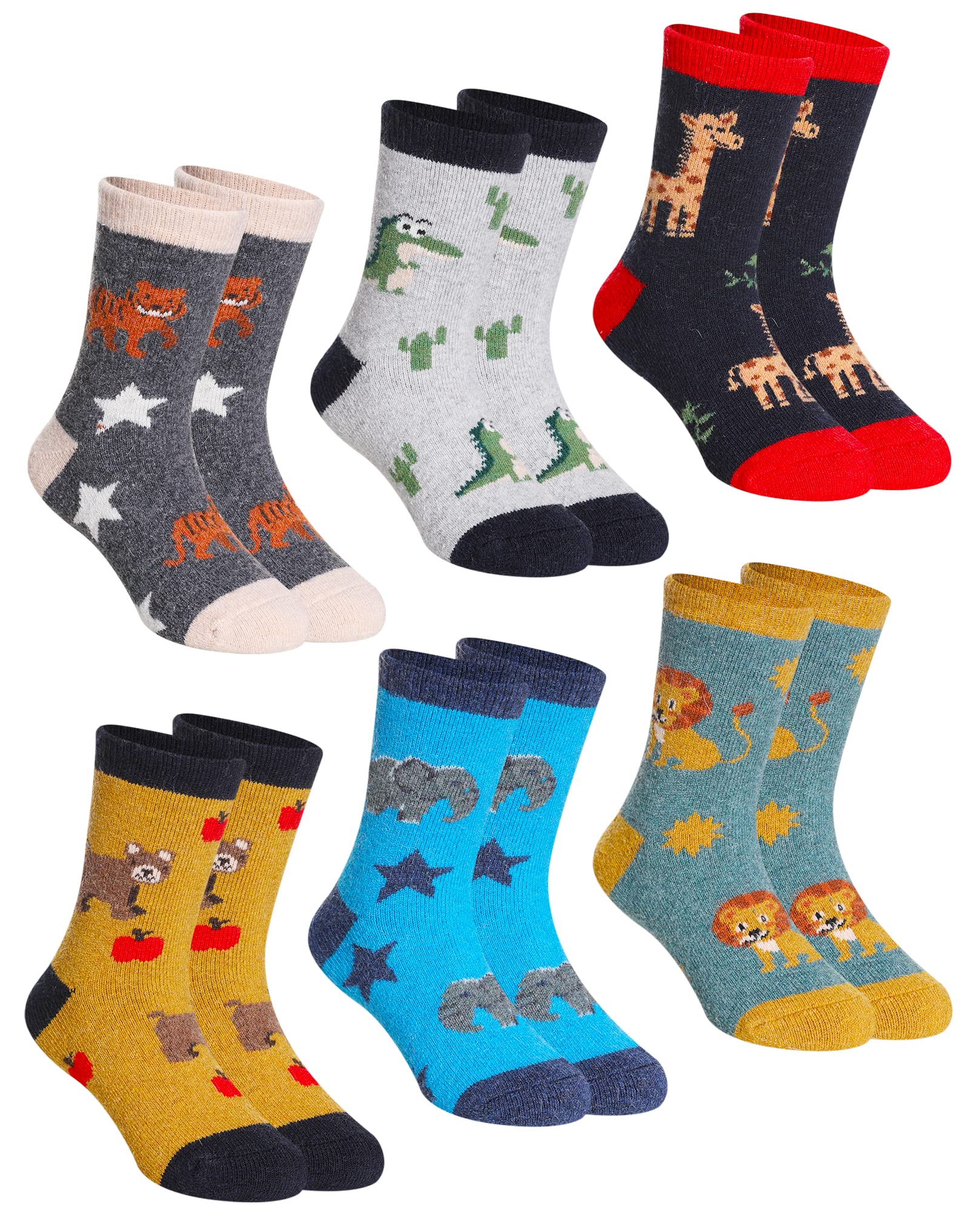 DoSmart Children's Winter Warm Wool Solid Color Socks Kids Boy Girls Hiking Thermal Boot Crew Socks 6 Pairs