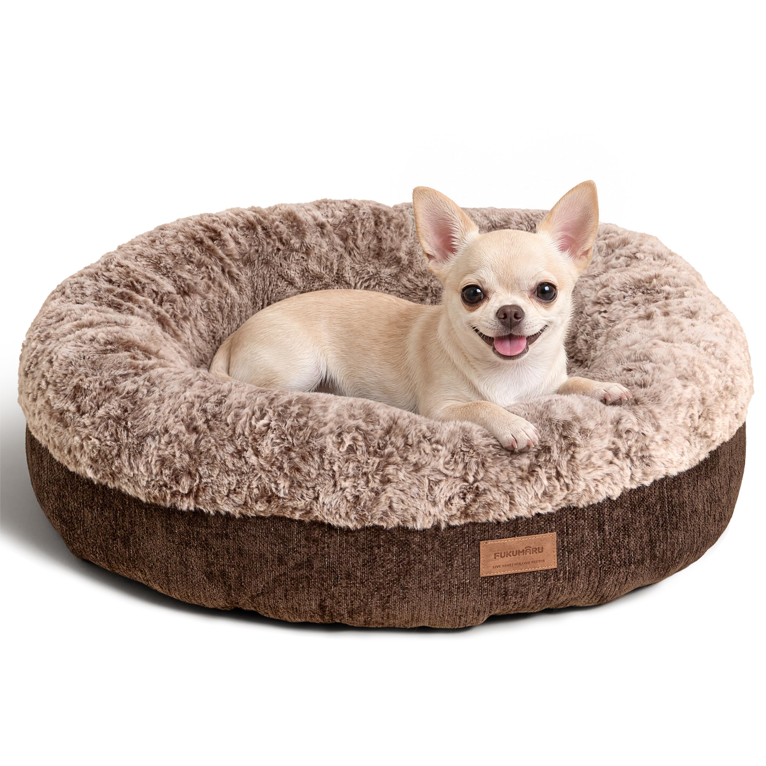 FUKUMARU Extra Thick Plush Dog Bed, Calming Donut, Anti-Anxiety & Washable | Heavy-Duty Super Soft Pet Bed for Cats and Dogs, Orthopedic Memory Foam & PP Cotton Fill, Small