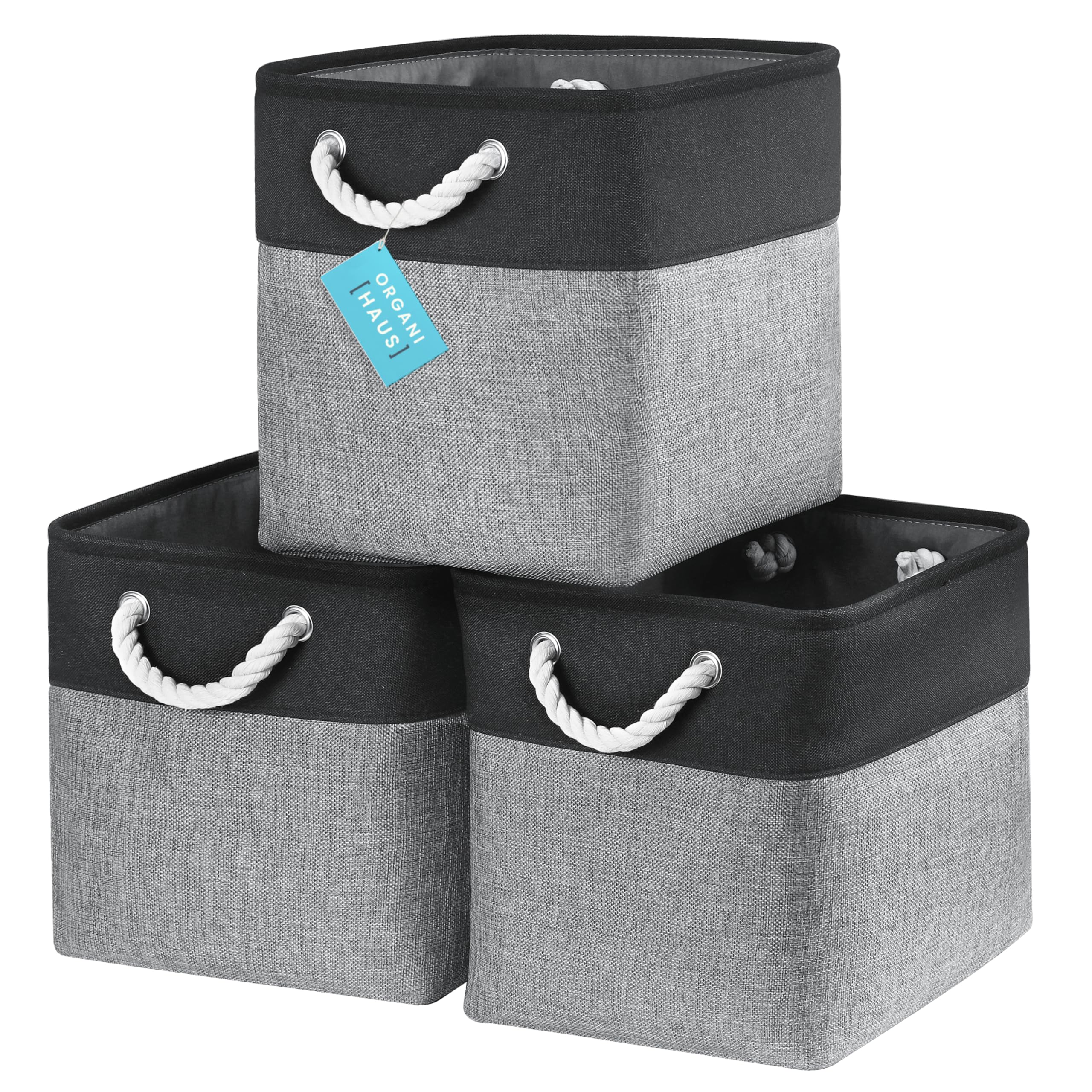 OrganiHaus Stoffwürfelkörbe mit Seilgriffen 3er-Set