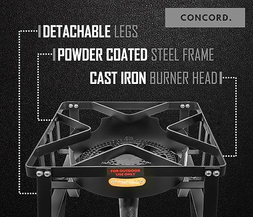 Miniatura 3 de Concord Deluxe Banjo Single Propane Burner, 200,000 BTU Portable Outdoor Stove for Camping Cooking/Home Brewing/Making Sauces, 16” Square