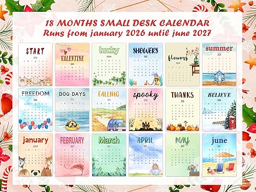Miniatura 2 de Mini calendario de escritorio 2026-2027, calendario de escritorio de 18 meses divertido estilo CD de acuarela, desde enero de 2026 hasta junio de