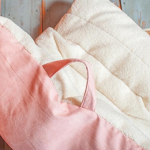 Miniatura 5 de Big Joe Roma - Puf para niños, sherpa de avena y gamuza vegana rosa del desierto, poliéster suave, 2 pies