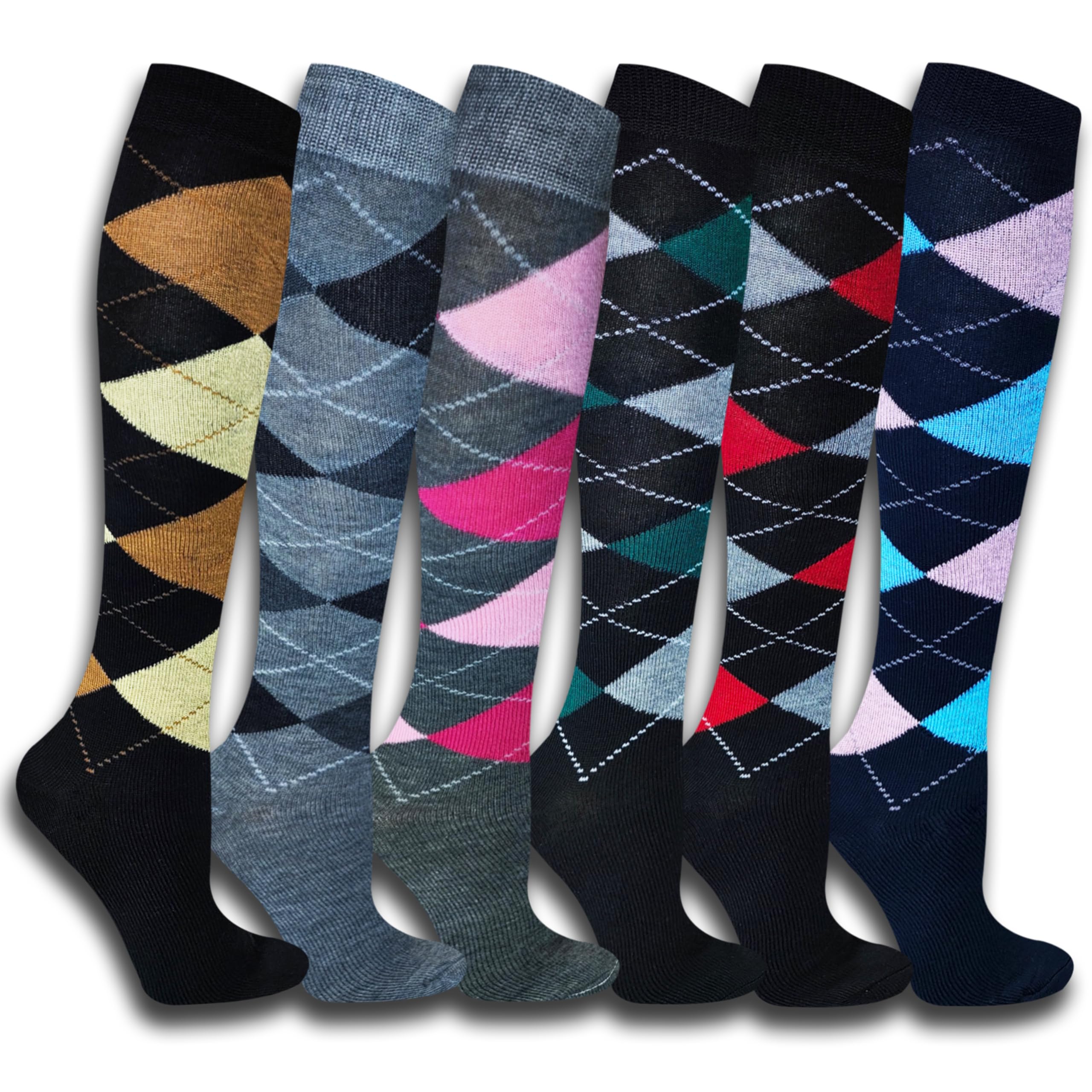 MRCC 4/6 Paar Damen Mädchen Laufsocken Kniestrümpfe Reisestrümpfe lange Socken kompressionsstrümpfe Karo Muster 1303