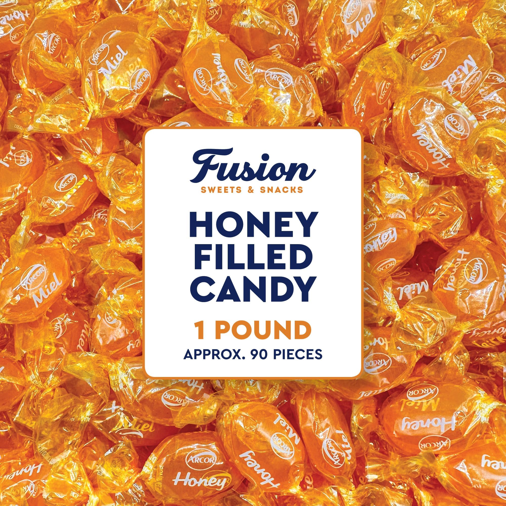 Honey Filled Hard Candy, 1 Pound Bulk Bag, Individually Wrapped | Approx. 90 Pieces, Soft Honey Center, Made With Real Honey
