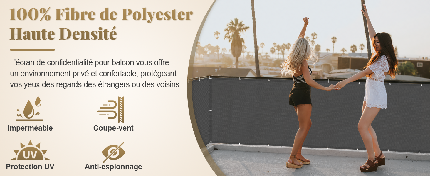 Brise Vue LOVE STORY Pour Balcon 120x300cm - Anthracite - Imperméable UV Opaque - Avec Attaches