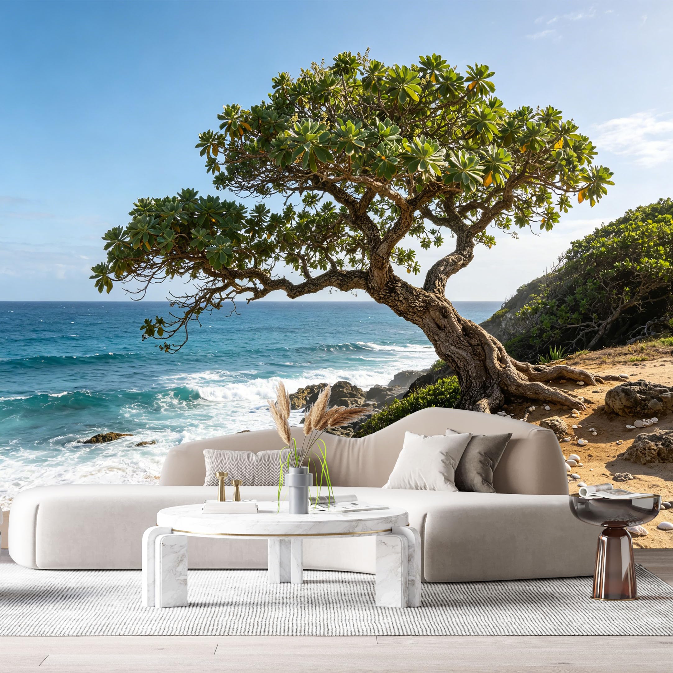 Custom Size Wall Murals Coastal Marine Landscape Tree Ocean Shore SelfAdhesive Wall Fabric Removable Large Wallpaper for Photo Living Room Decor Home Interior Mural
