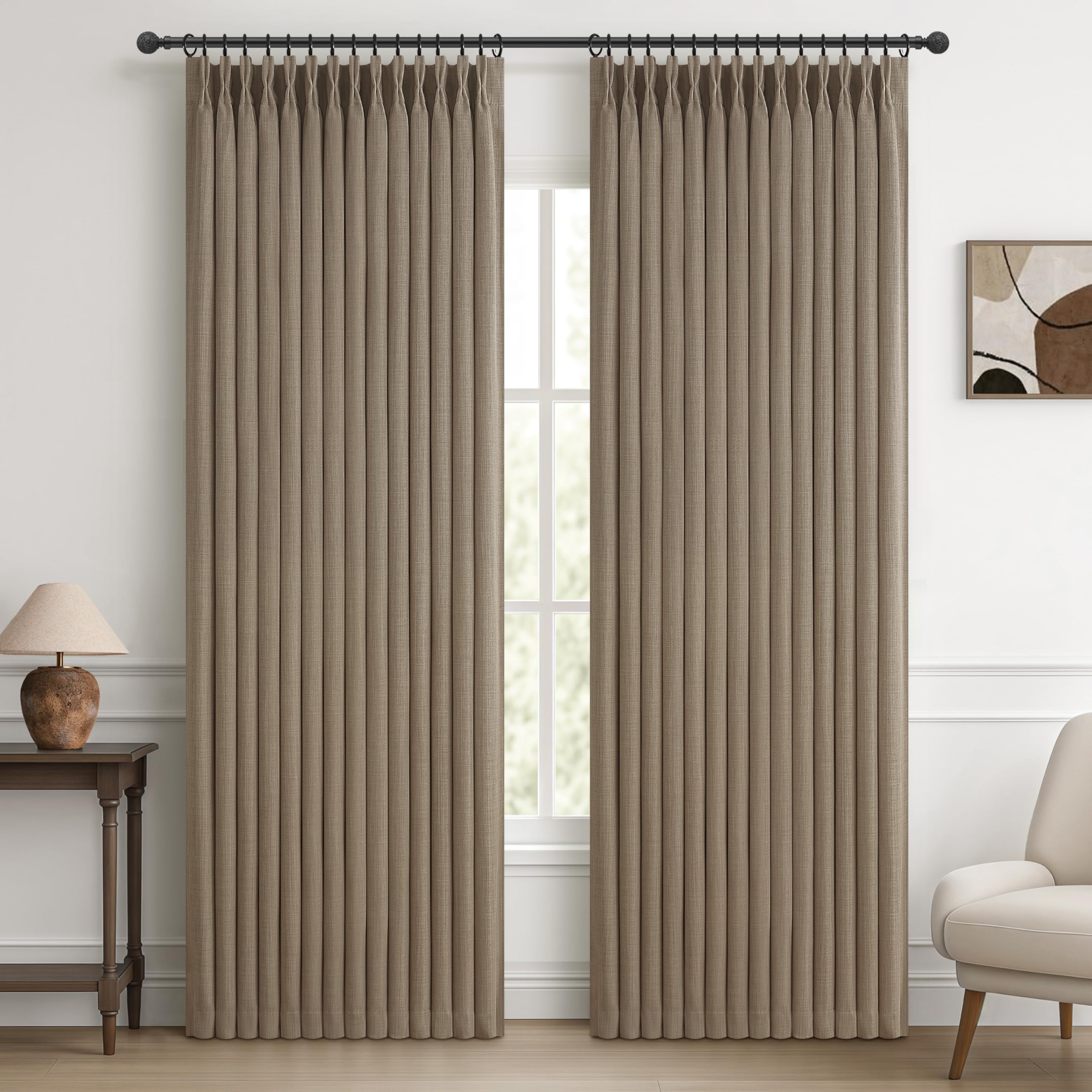 Natural Linen Blackout 80 Inch Dual Layer Room Divider Curtains 2 Panels Set, Memory Shape Pinch Pleated Insulated Viral Drapes Privacy Sound Dampening Modern Windows Curtain Burg 40 x 80 Inches Long