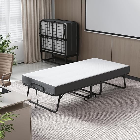 COTUBLR Folding Bed with Mattress, Portable Foldable Guest Beds for Adults 190 x 80 cm Cot Size Rollaway Day Bed with Premium 13 cm Memory Foam and Swivel Wheels, Bed Cover Included