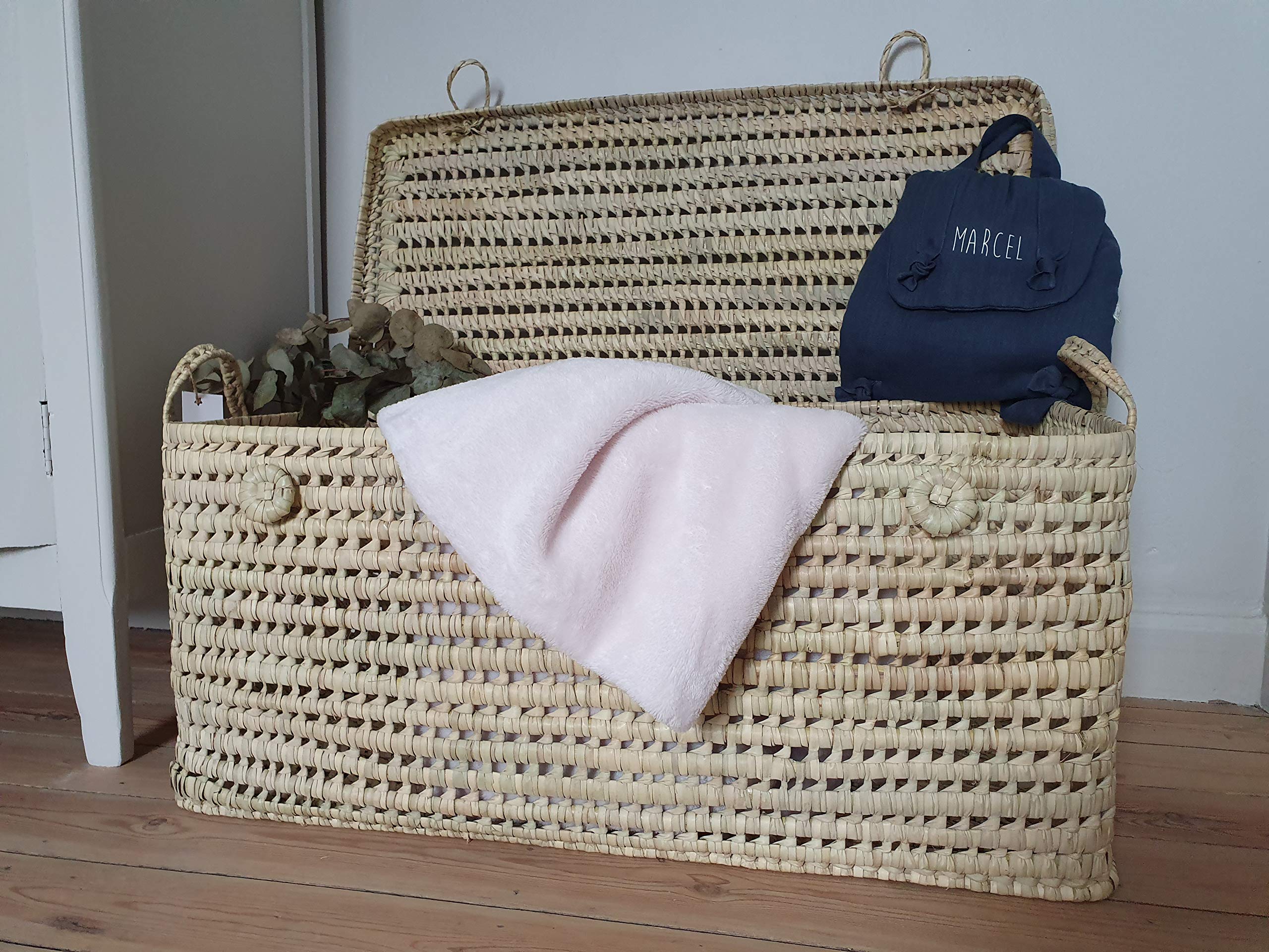 Coffre de rangement en palmier tressé, malle à jouets, coffre à jouet tressé, malle de rangement en osier, panier à jouet en rotin