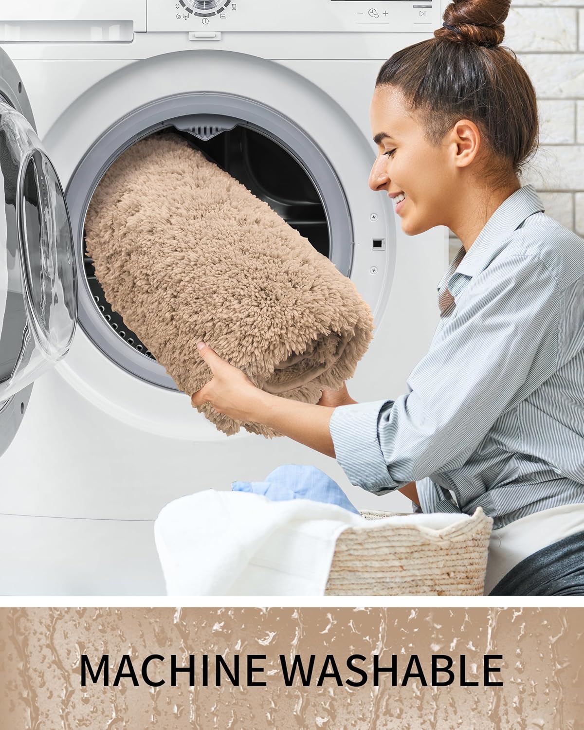 Bathroom Rugs Non Slip Washable 36x24, Ultra Thick Soft Microfiber Absorbent Bath Mats, High Density Foam Latex Non Slip Backing Bath Rugs, Fluffy Floor Carpet for Tub&Shower, Beige